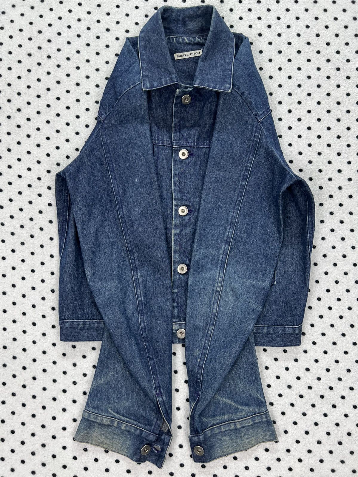 Japanese Brand Vintage Bustle Ditch Dirty Distressed Denim Jacket Size US XXS / EU 40 - 5 Thumbnail