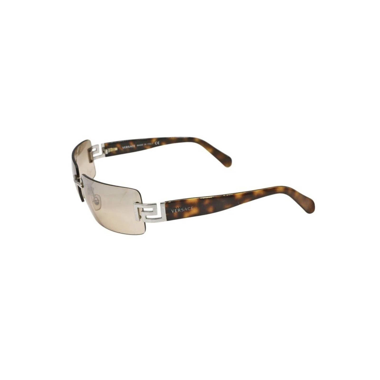 image of Versace Rimless 2017 Greca Logo Silver Brown Sunglasses, Women's