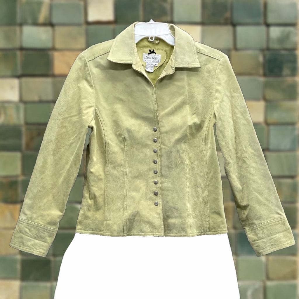 Live a Little Suede Leather Jacket Women's M Green 90s Moto Chic Vintage 70s Corpcore Jacket