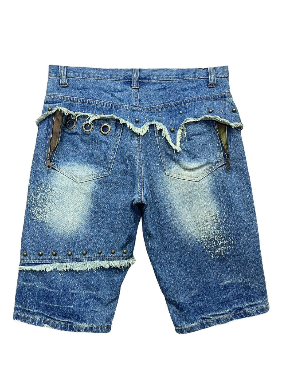 Grunt Style 🔥Grunge Studded Frayed Spliced Piercing Ripped Denim Shorts Size US 32 / EU 48 - 2 Thumbnail