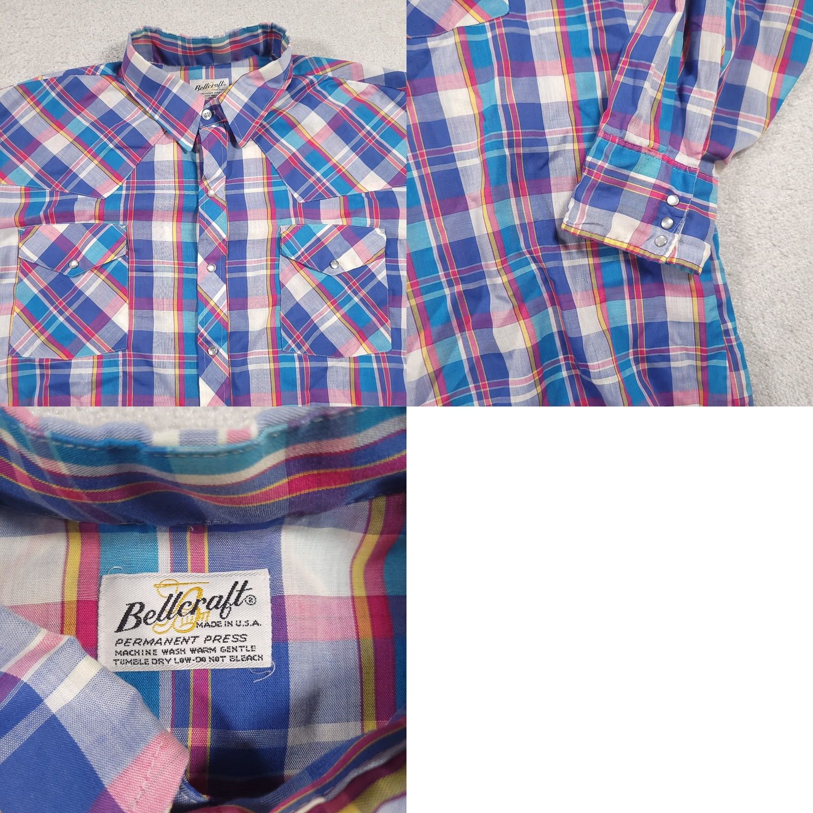 Vintage VINTAGE Bellcraft Western Rockabilly Shirt Mens 2XL Blue Pearl Snap Long Sleeve Plaid Size US XXL / EU 58 / 5 - 8 Thumbnail