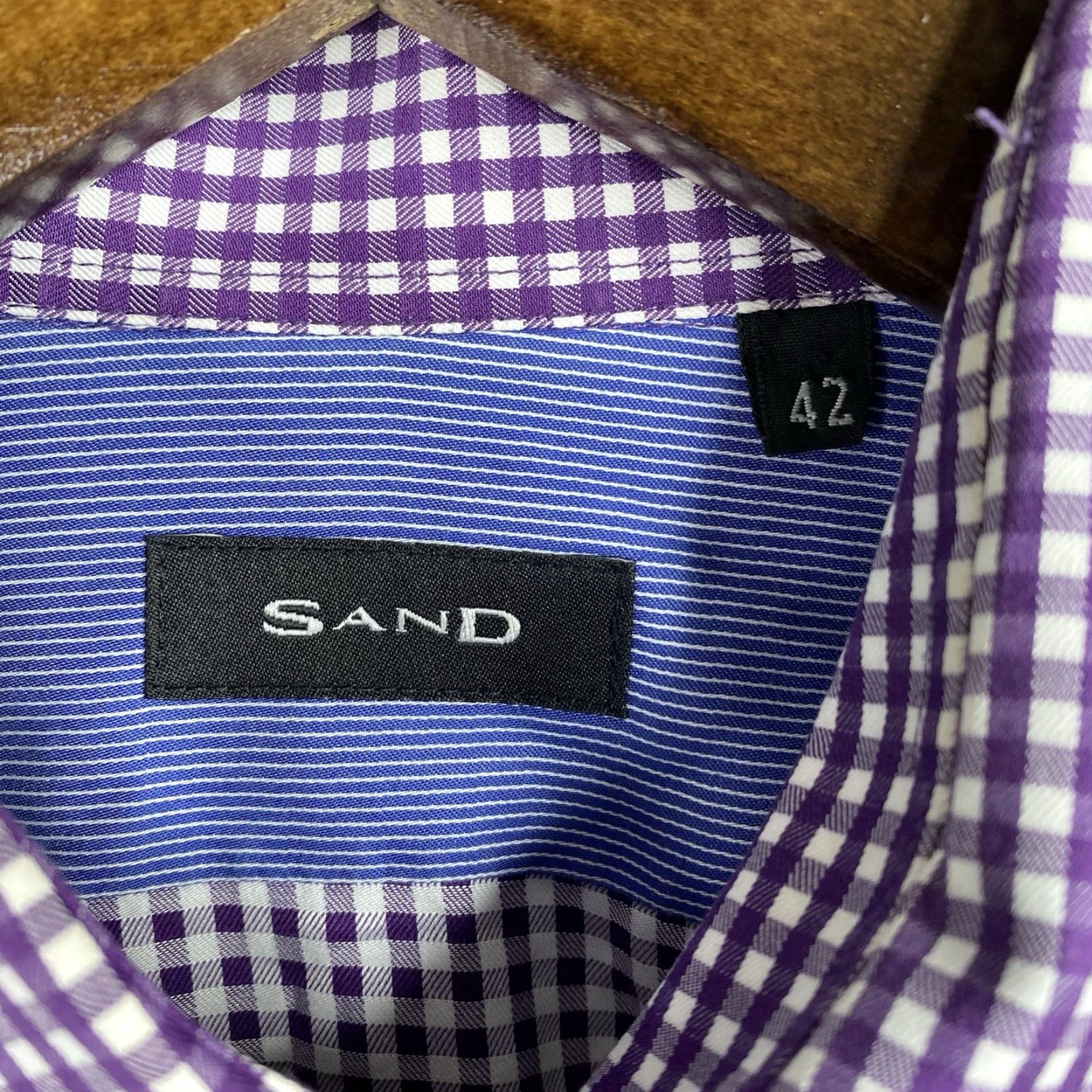 Vintage Sand Shirt Mens 42 Purple Checkered Long Sleeve Button-Up Collared Cotton button-up Size 42R - 3 Thumbnail