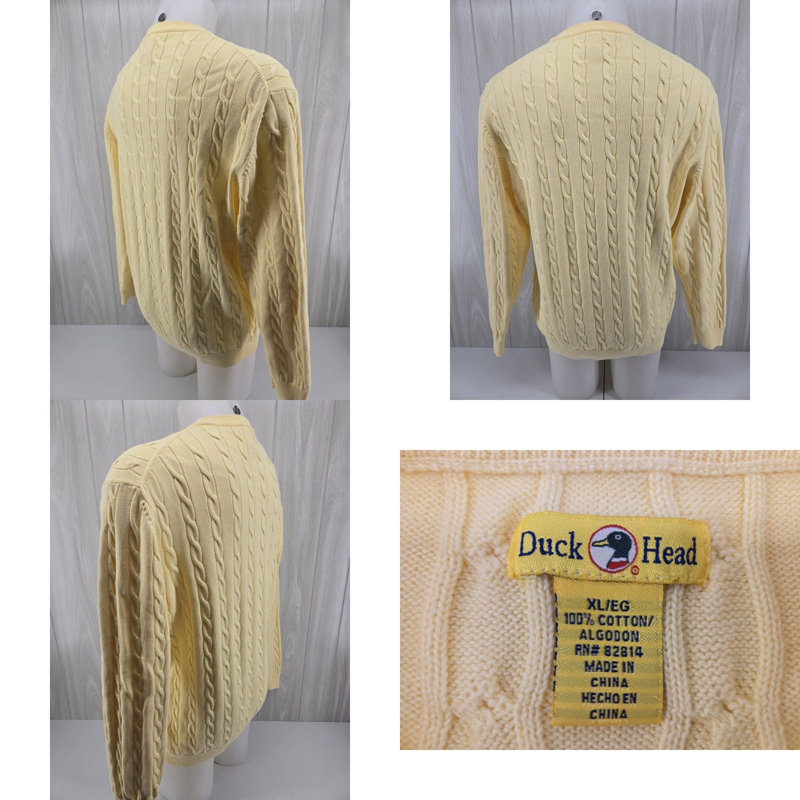 Vintage Duck Head Cable Knit Sweater Yellow Men’s XL Long Sleeve Crew Neck Pullover Size US XL / EU 56 / 4 - 8 Thumbnail