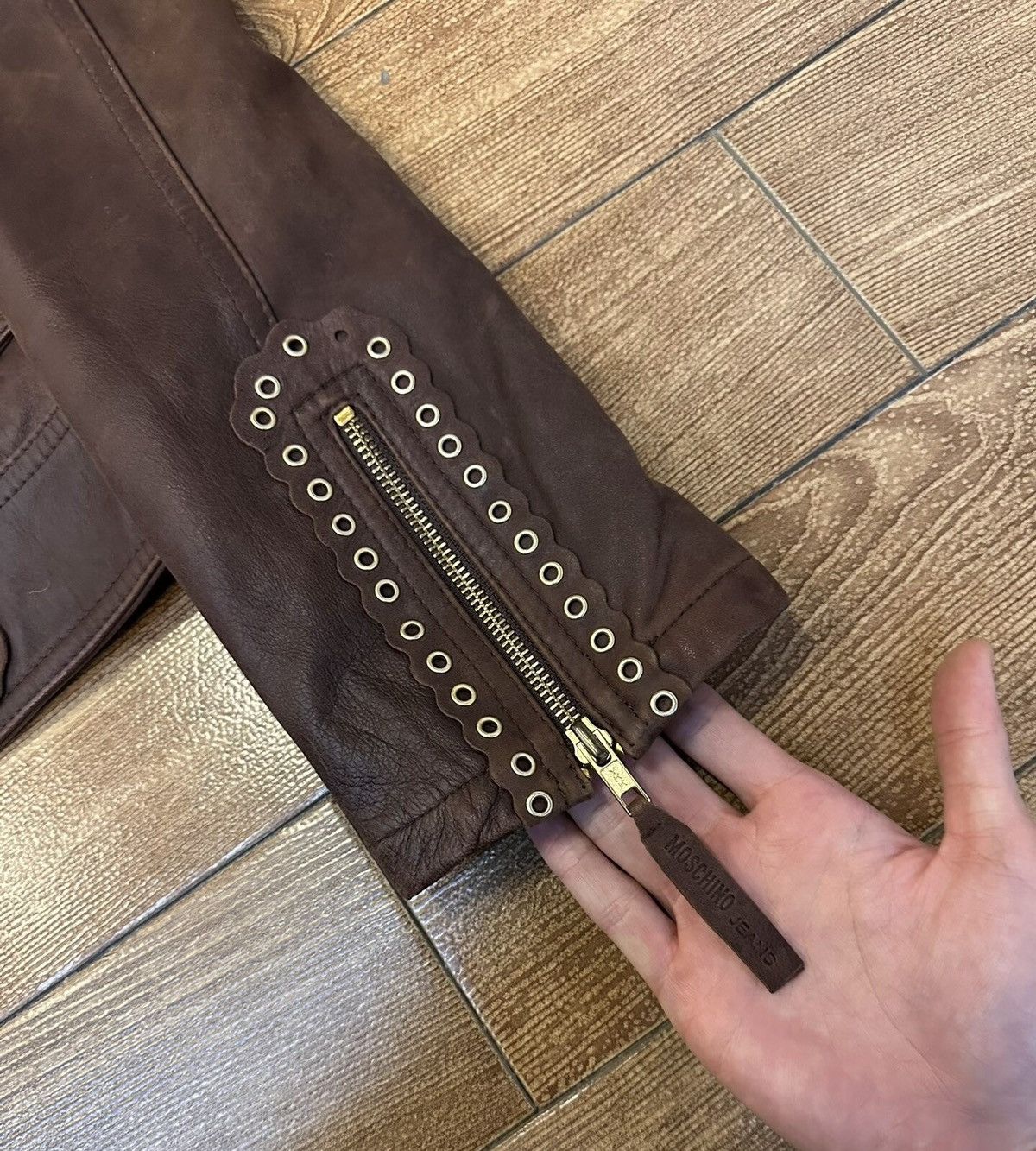 Moschino Moschino Distressed Fur Shearling-Collar Leather Jacket Size US S / EU 44-46 / 1 - 4 Thumbnail
