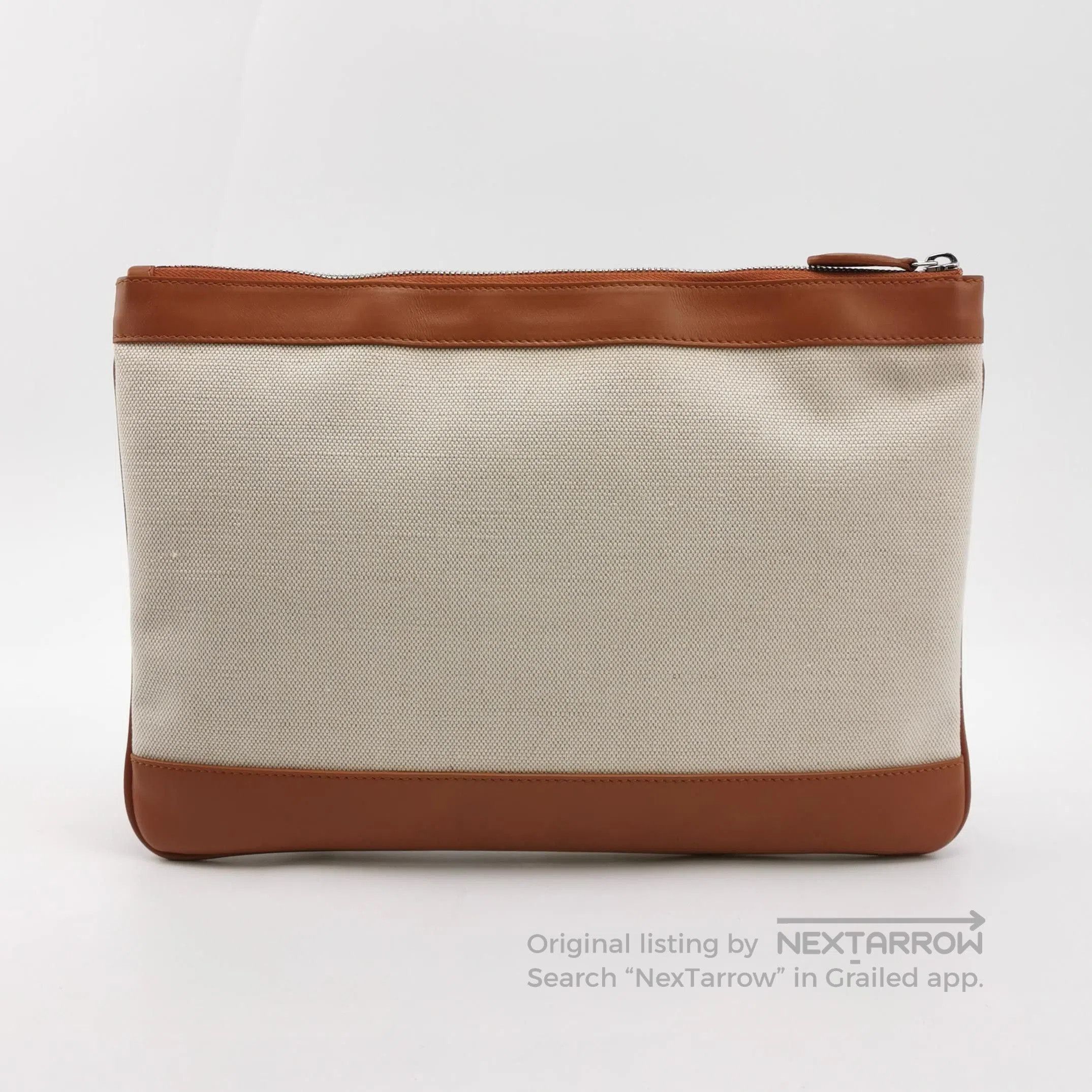 Balenciaga Canvas Leather Logo Zip Clutch.
