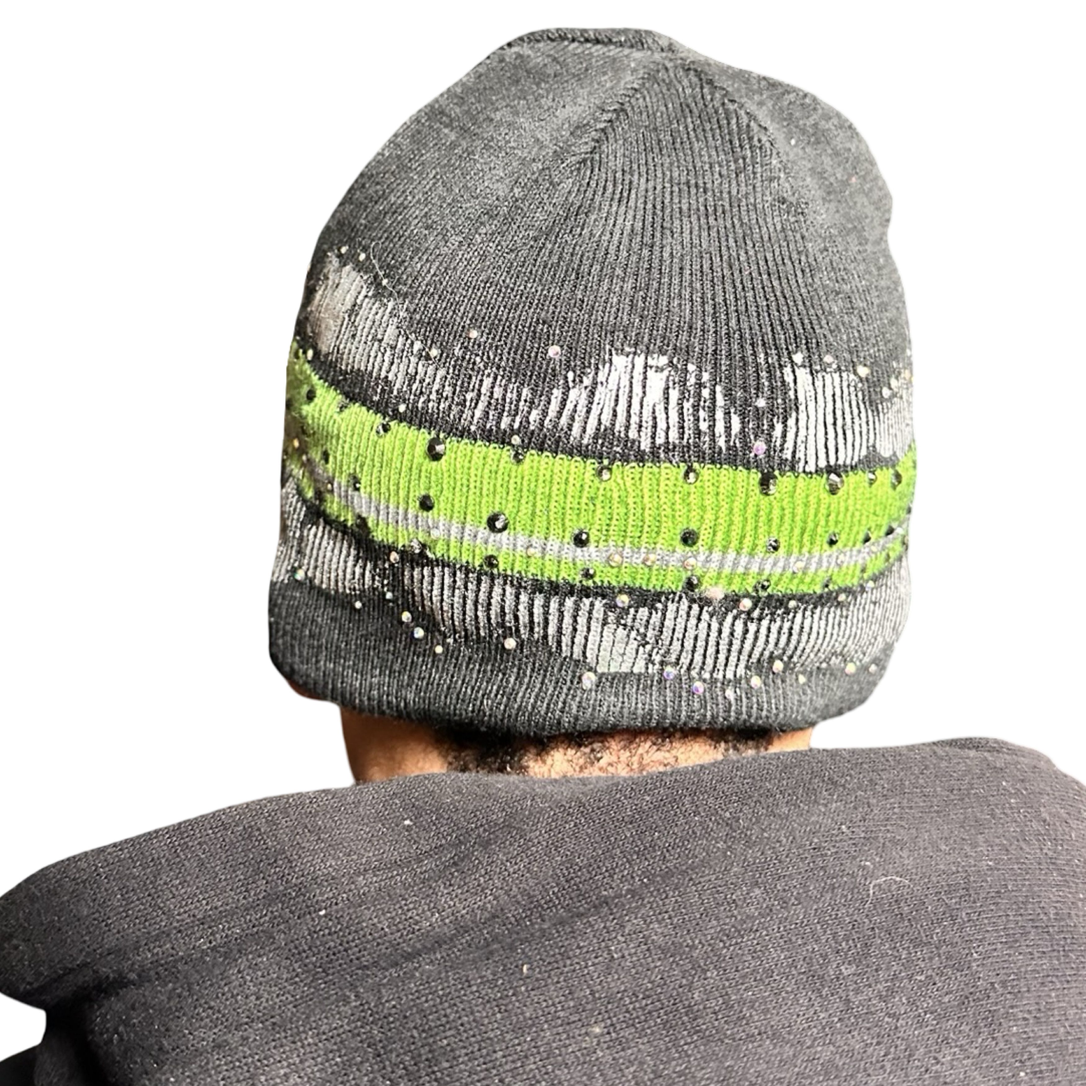 Vintage ASTROBOI* Gray Striped Rhinestone Beanie Size ONE SIZE - 4 Thumbnail