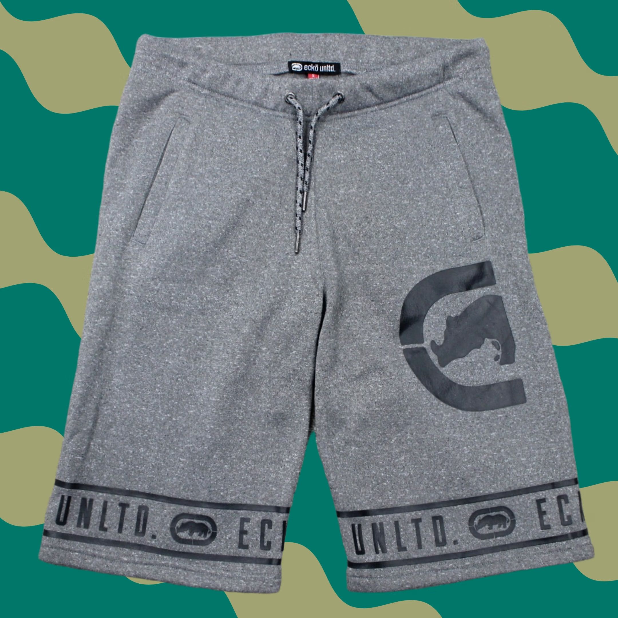 Ecko Unltd. Ecko UNLTD Sweat Shorts Mens Small Gray Drawstring Polyester w/ 12" inseam Size US 29 - 1 Thumbnail