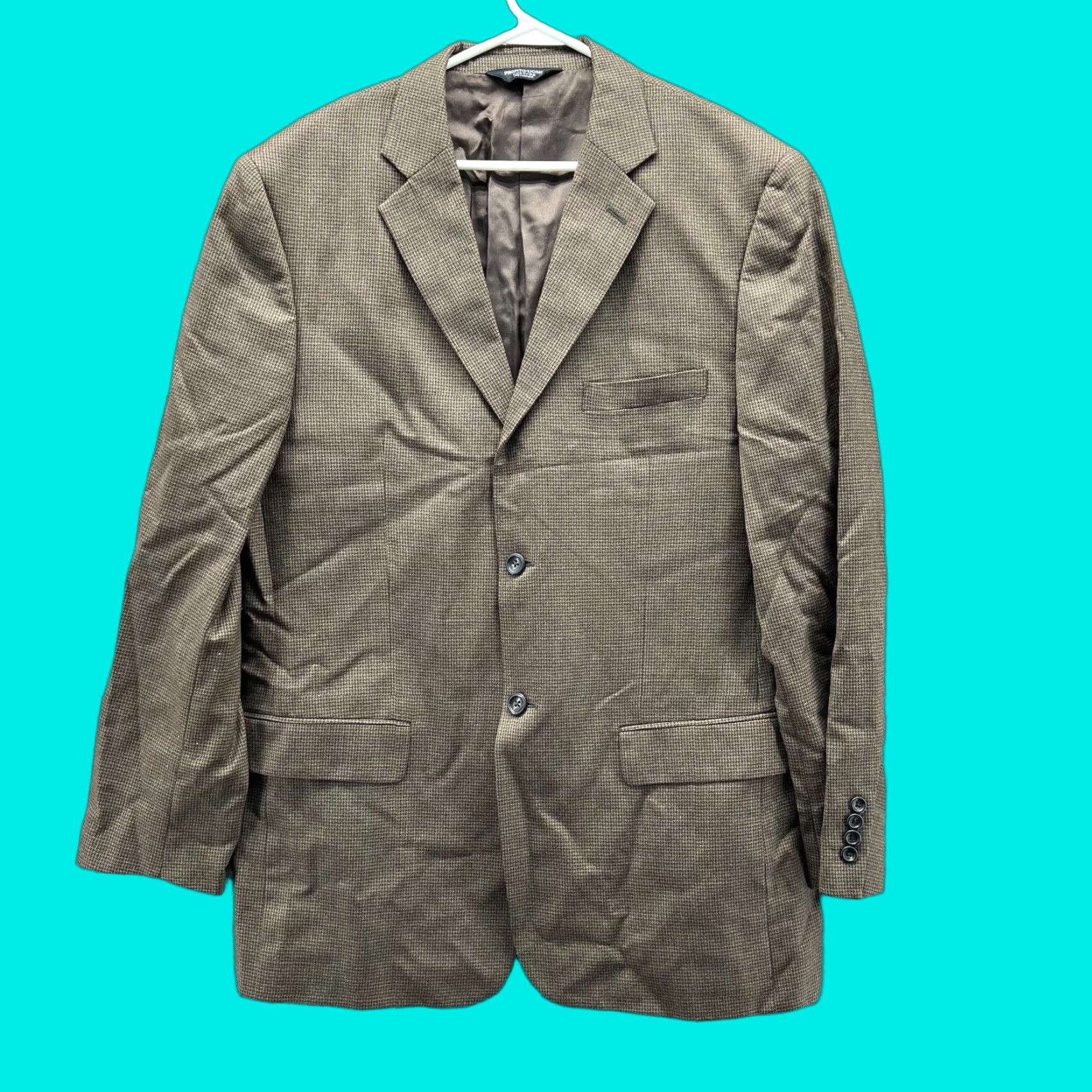Pronto Uomo Pronto Uomo Blazer Men 44L Brown Wool Houndstooth Coat Jacket Single-Breasted Two-Button Tailored Wool Blend Casual Mens Jacket Size 44R - 1 Thumbnail