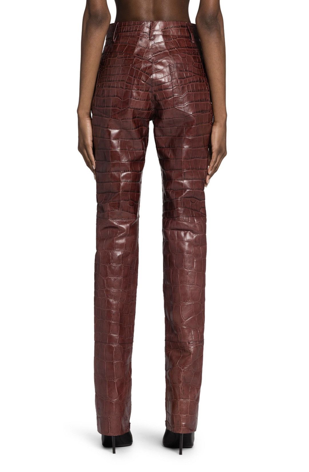Roberto Cavalli Roberto Cavalli Runway Burgundy Croc-Embossed Leather Pants Size 27" / US 4 / IT 40 - 4 Thumbnail