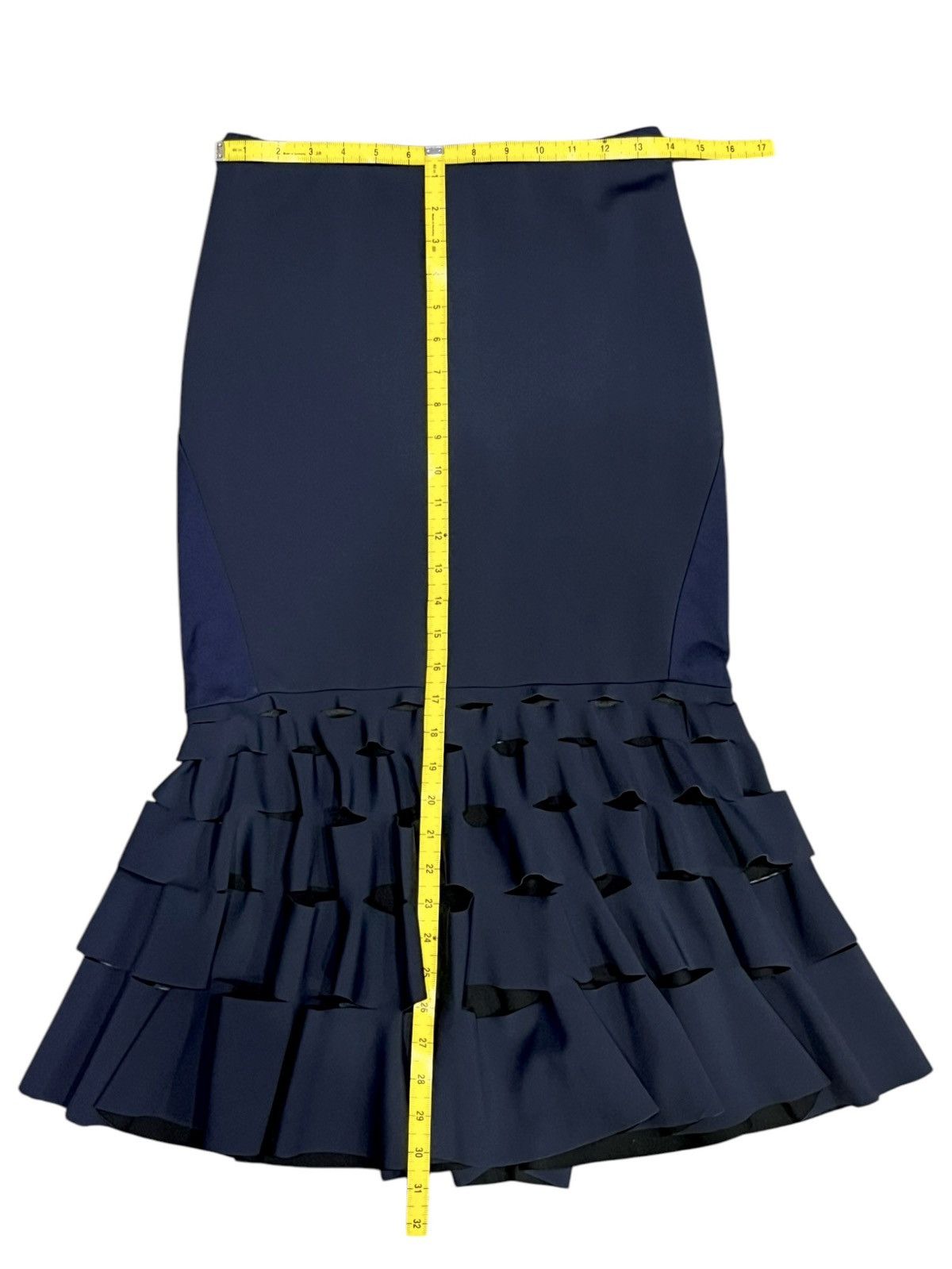 Japanese Brand 💥ELAU 2 TONE NAVY SLASH RUFFLE Elastic Midi Skirt💥DION LEE Size 28" / US 6 / IT 42 - 11 Thumbnail