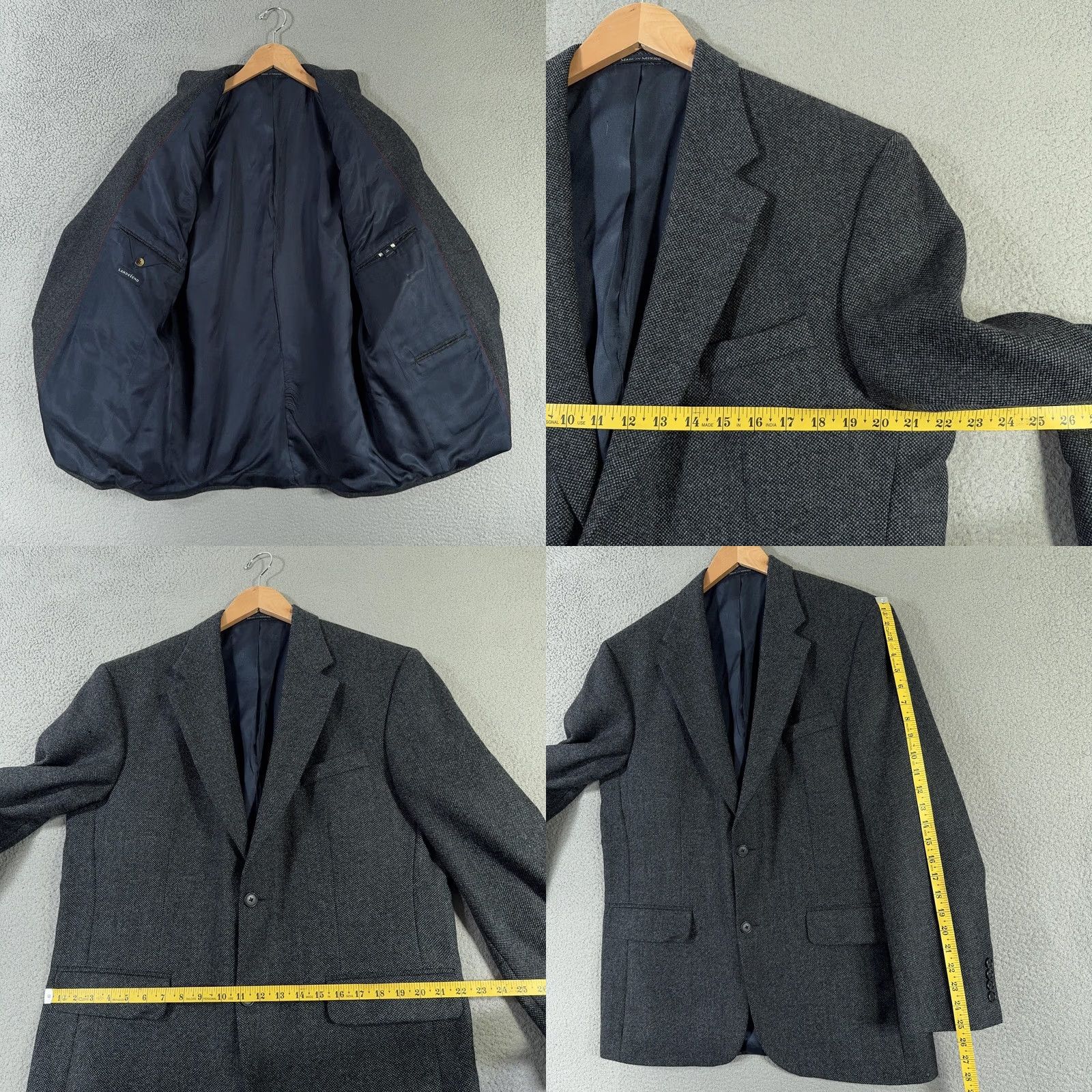 Lands' End VINTAGE Lands' End Sport Coat Blazer Mens 42R Wool Herringbone Lined 2-Button Notch Lapel Blue Tweed Jacket Coat Size 42R - 9 Thumbnail
