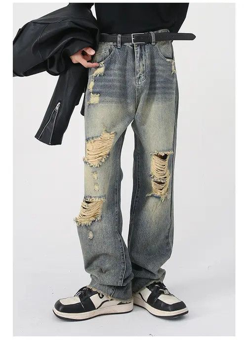 VIBE Vintage distressed washed high street loose ripped jeans Size US 32 / EU 48 - 1 Thumbnail