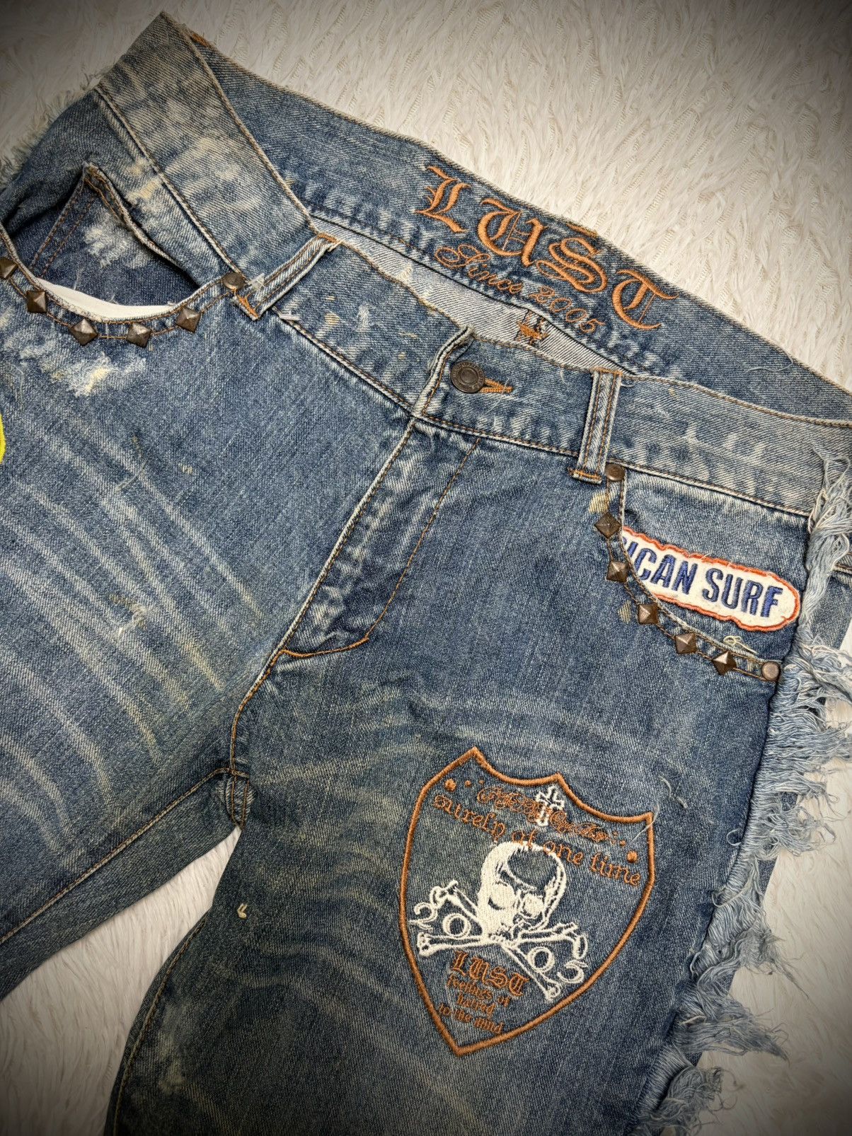 Tornado Mart Rare Lust vkei patches fringe flared jeans Size US 32 / EU 48 - 4 Thumbnail