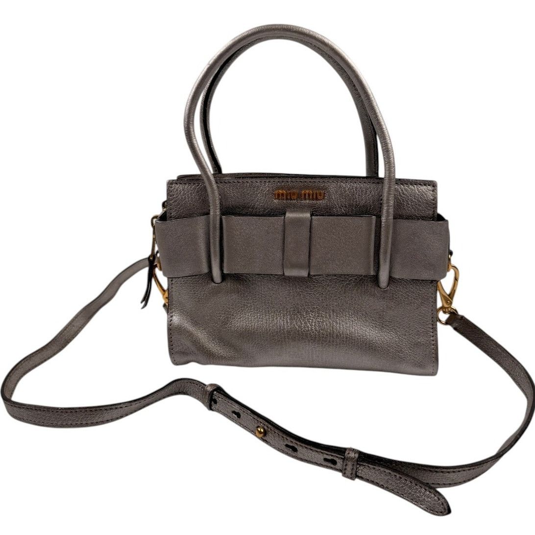 Miu Miu Miu Miu Silver Small Madras Bow-Embellished Tote Size ONE SIZE - 3 Thumbnail