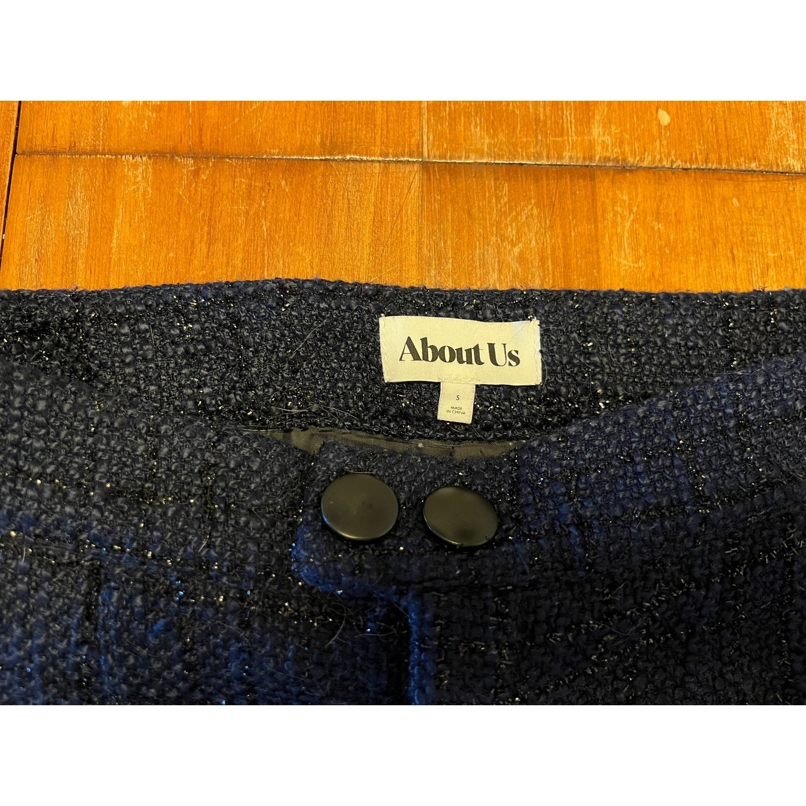 Other About Us Navy Blue Tweed Shorts S Metallic Thread High-Waist Size 26" / US 2 / IT 38 - 2 Thumbnail