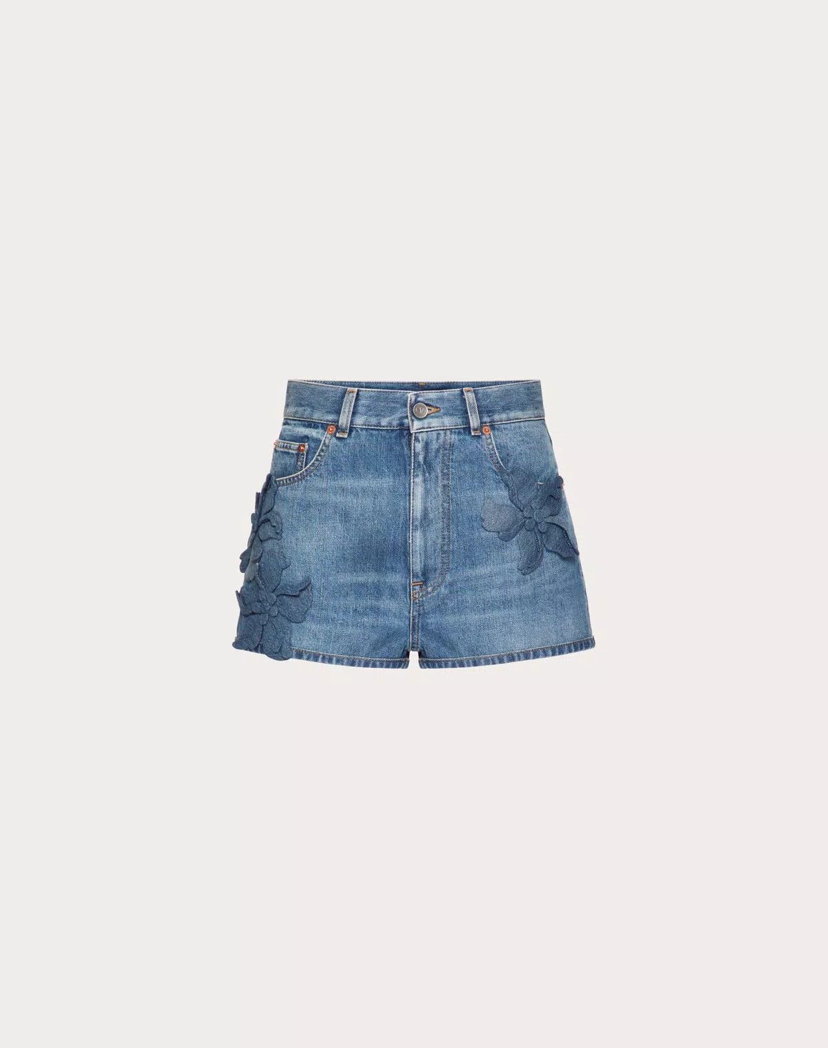 Valentino o1s1wg110625 Embroidered Denim Shorts in Medium Blue Size 28" / US 6 / IT 42 - 1 Thumbnail