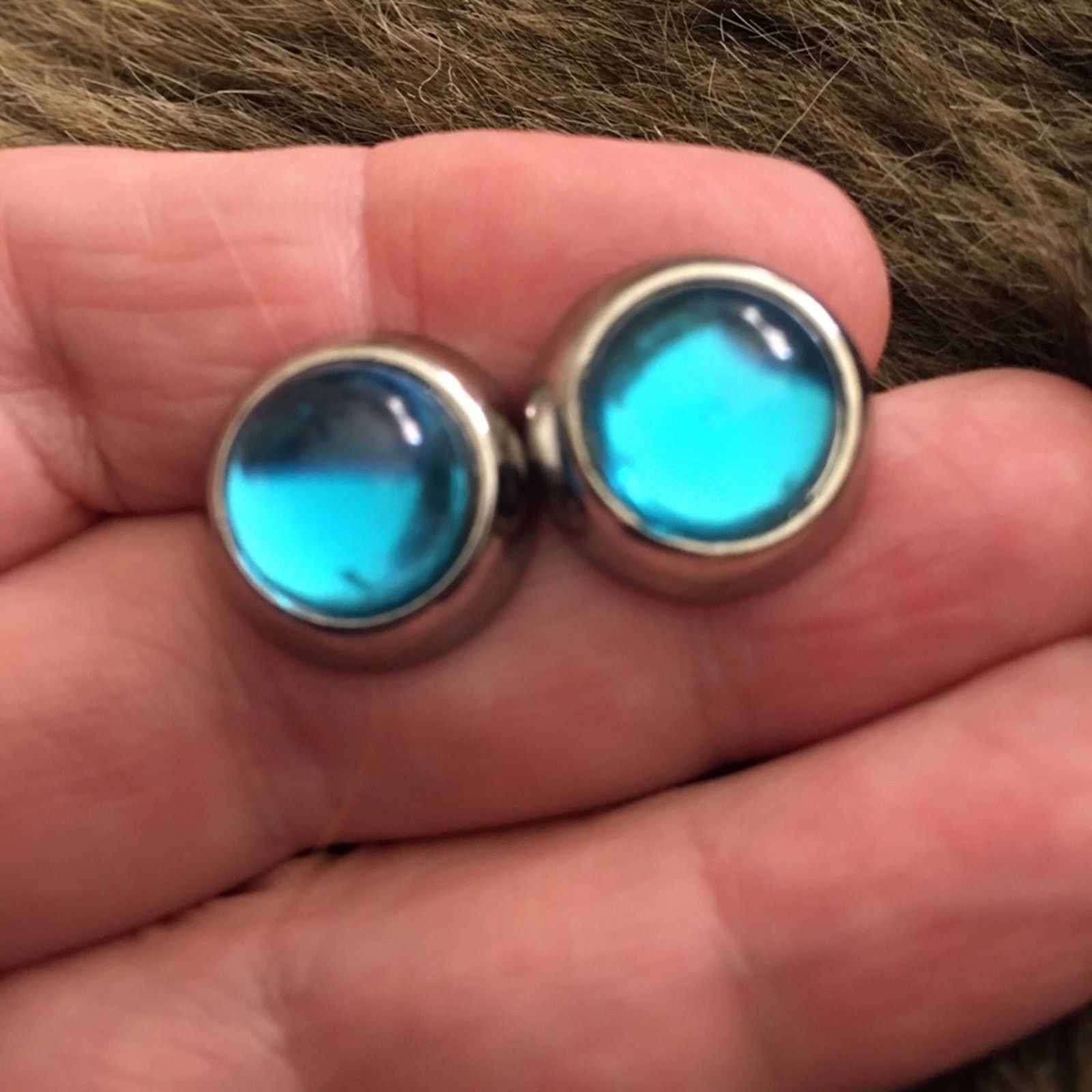 Vintage Vintage blue glass cabochon mirror finish earrings Size ONE SIZE - 4 Thumbnail
