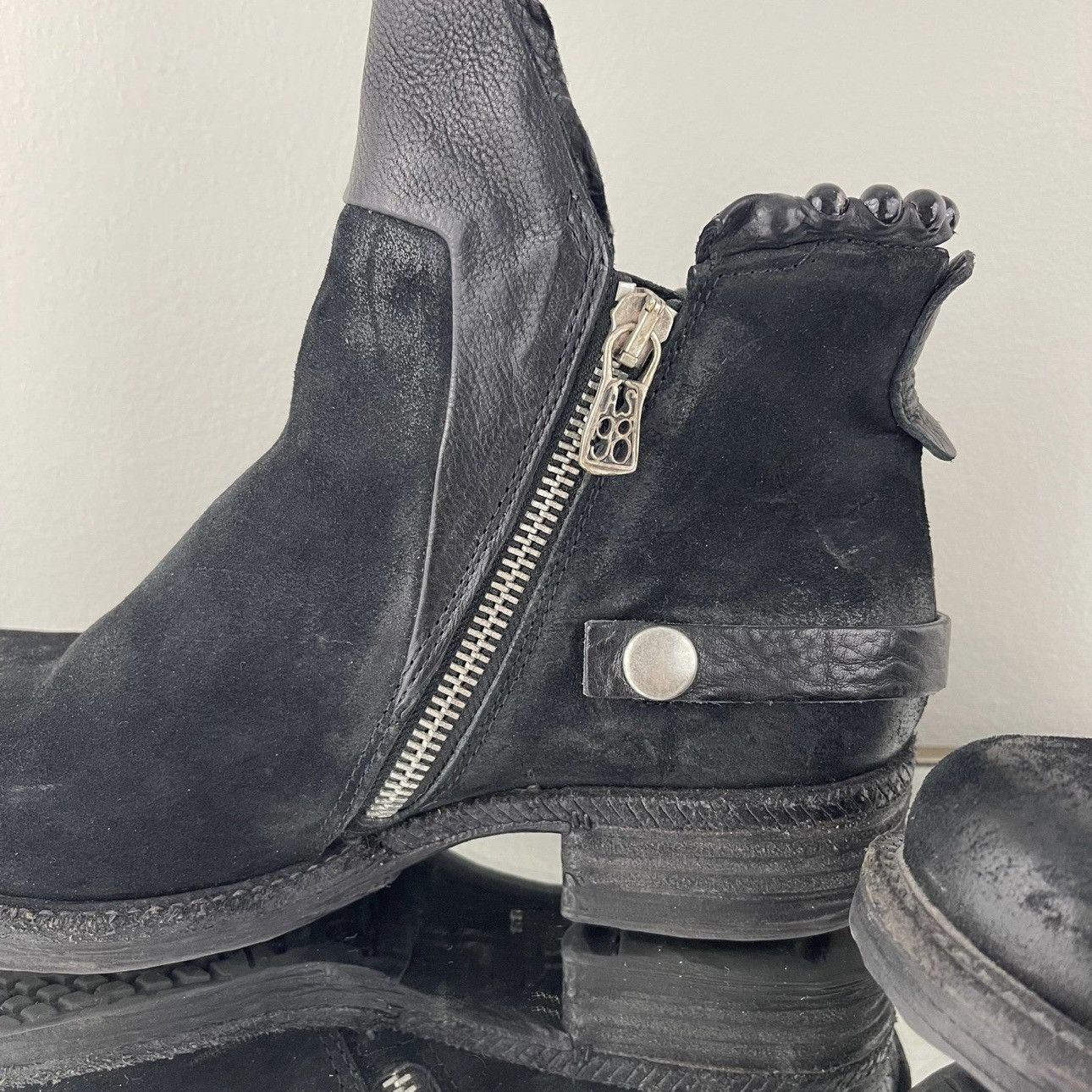 A.S.98 A.S.98 Black Nubuck Suede Airstep Biker Stud Ankle Booties Size US 7 / IT 37 - 9 Thumbnail