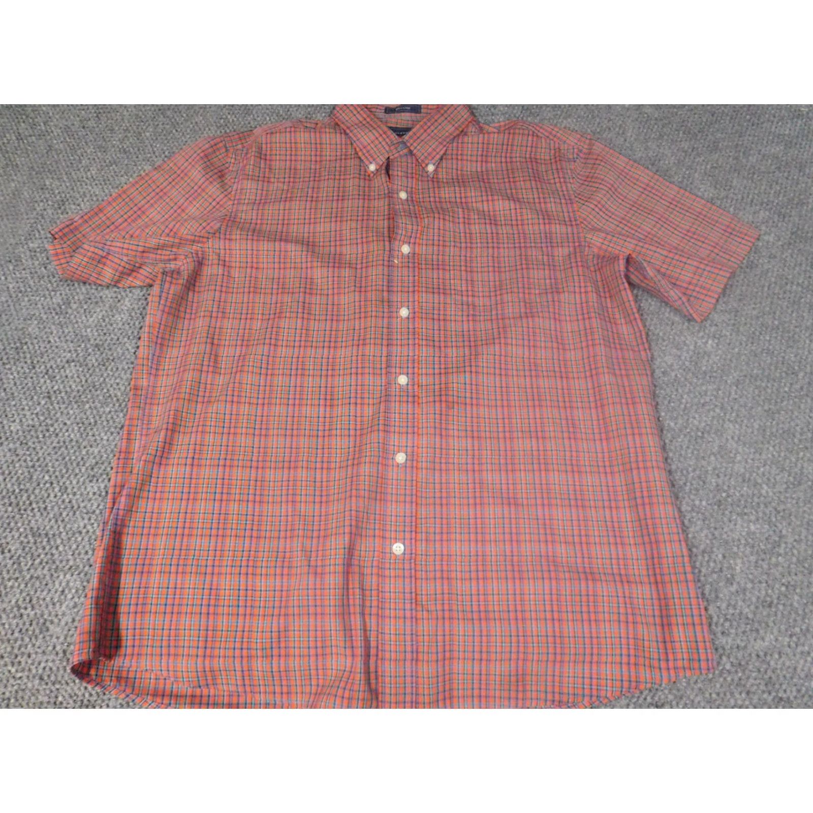 Vintage Saddlebred Shirt Button-Up Plaid Orange Large L Mens Regular Button-Down Collared Short Sleeve Knit Cotton Size US L / EU 52-54 / 3 - 3 Thumbnail