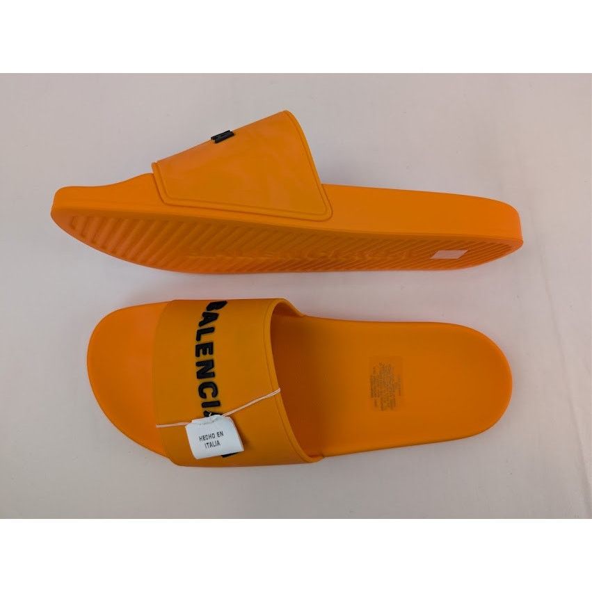 Balenciaga o1rshd1 Q:2 / Rubber Logo Pool Slide Sandals Orange / Black Size US 12 / EU 45 - 1 Thumbnail