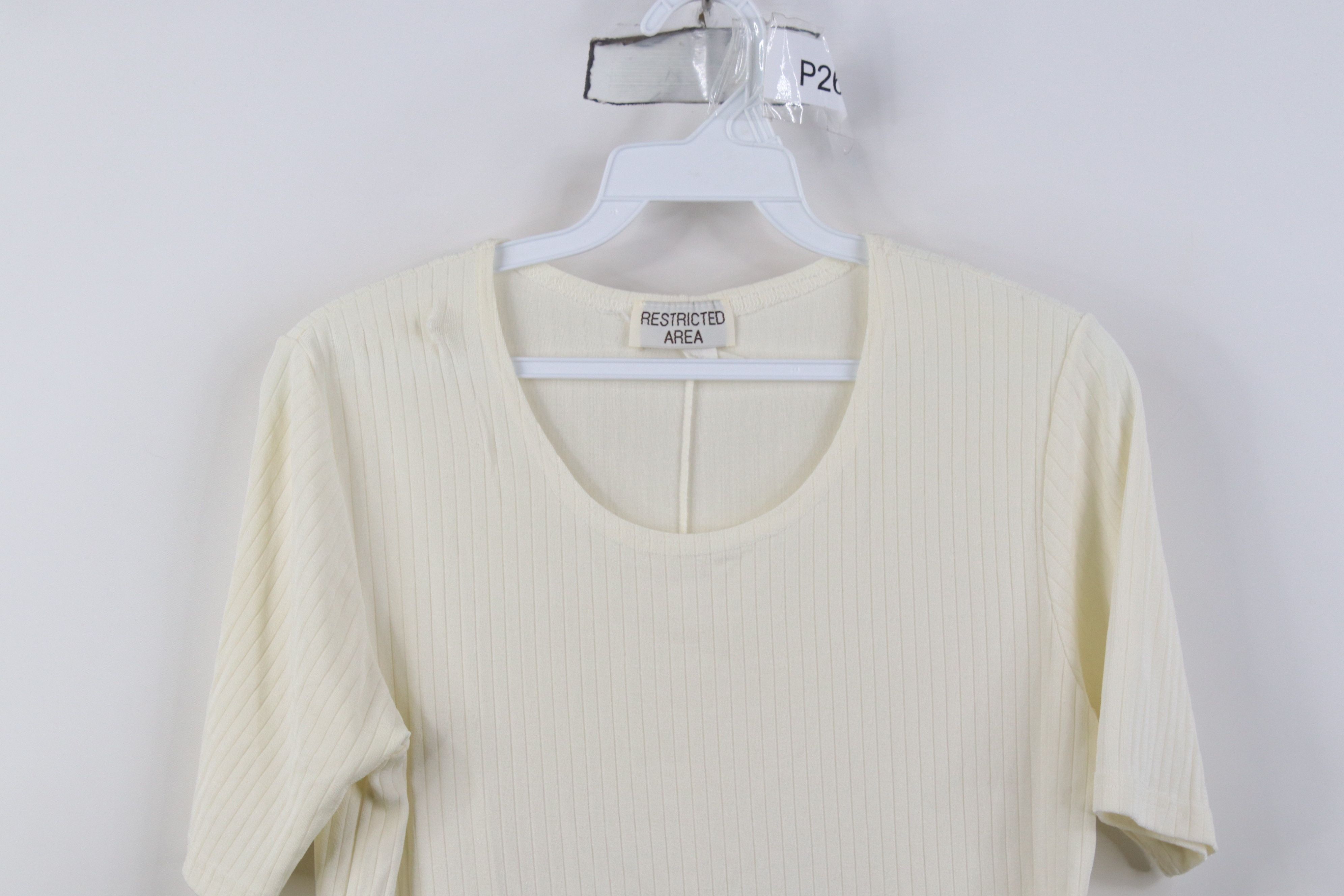 Vintage Vintage 90s Y2K Babydoll Stretch Knit T-Shirt Cream USA Size XL / US 12-14 / IT 48-50 - 2 Thumbnail