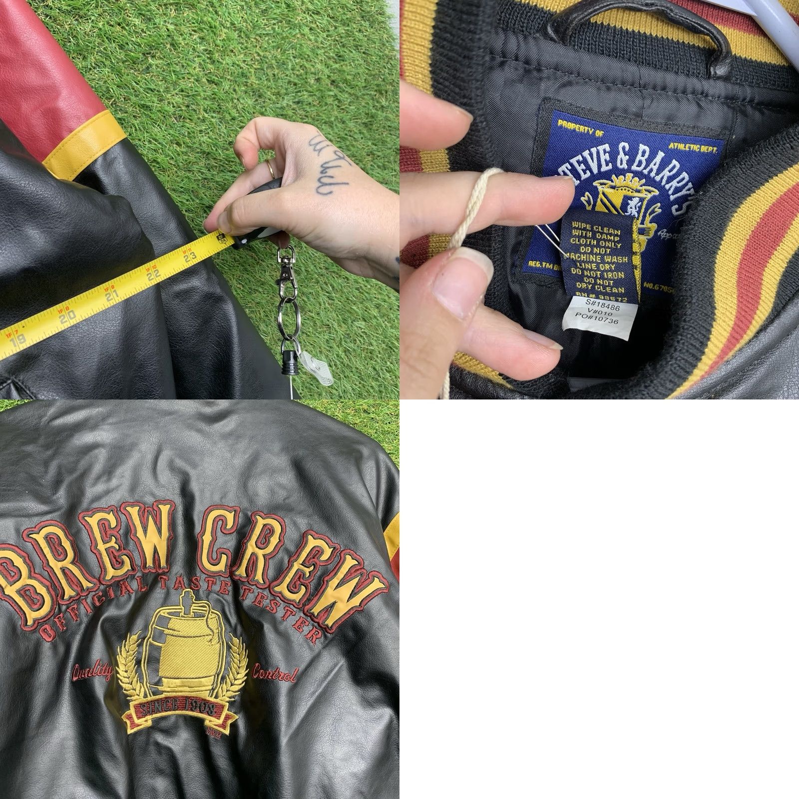 Vintage Steve & Barry’s Brew Crew Varsity Jacket Mens S Leather NWT Black 90s Army Beer College Logo Embroidered Snap Mid-Length Jacket Size US S / EU 44-46 / 1 - 9 Thumbnail