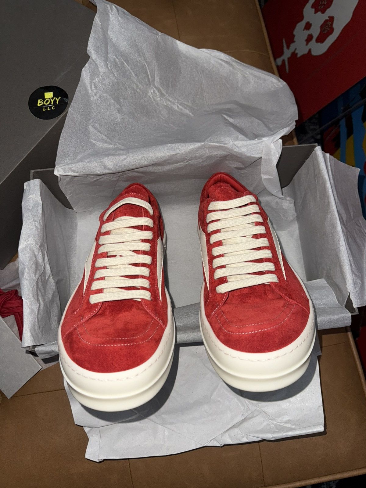Rick Owens Rick owens red suede cardinal vintage low top sneakers Size US 7 / EU 40 - 4 Thumbnail
