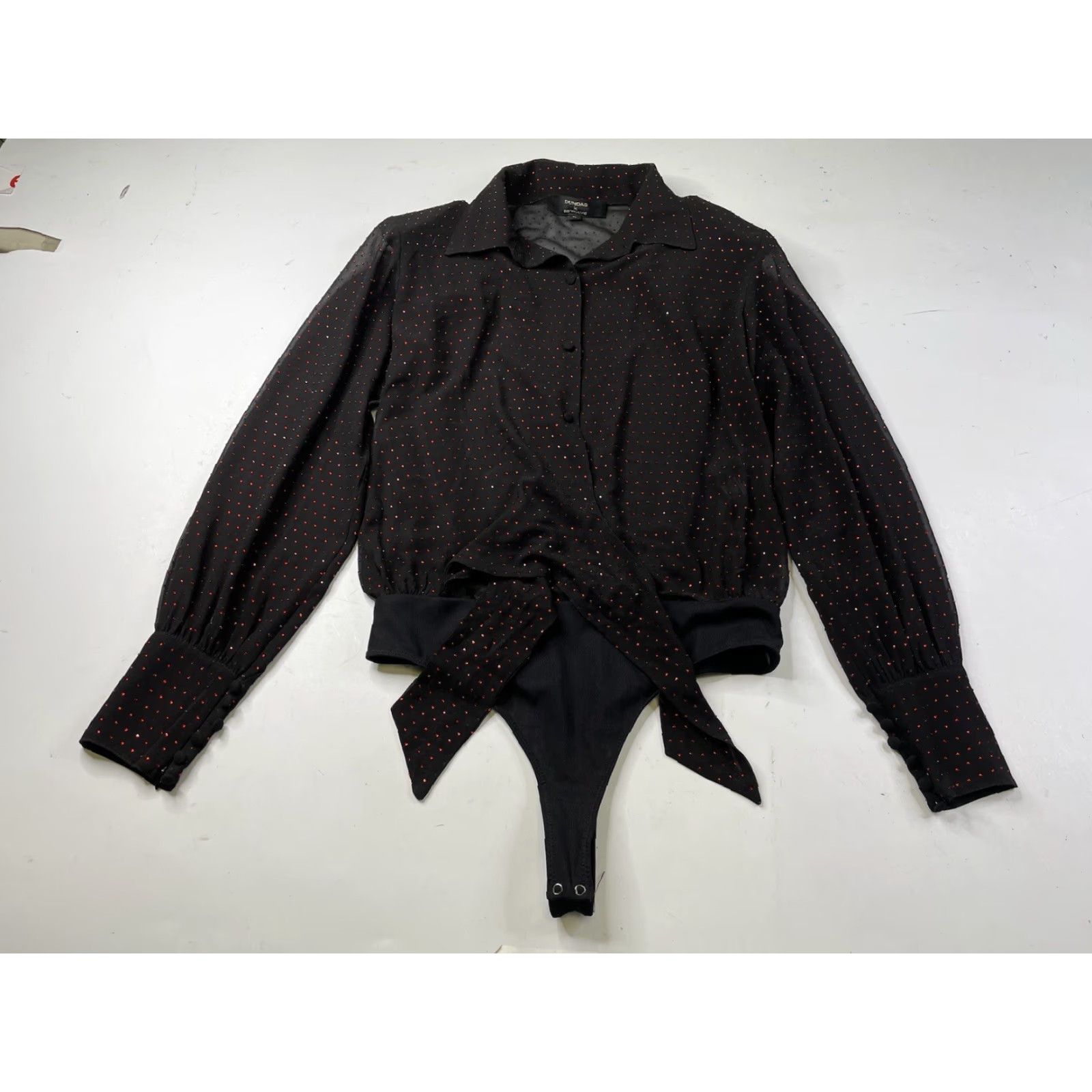 Vintage DUNDAS x REVOLVE DELIRIUM BODYSUIT Black Ruby Womens M Bodysuit Party/Cocktail Polka Dot Rhinestone One-Piece Size M / US 6-8 / IT 42-44 - 2 Thumbnail