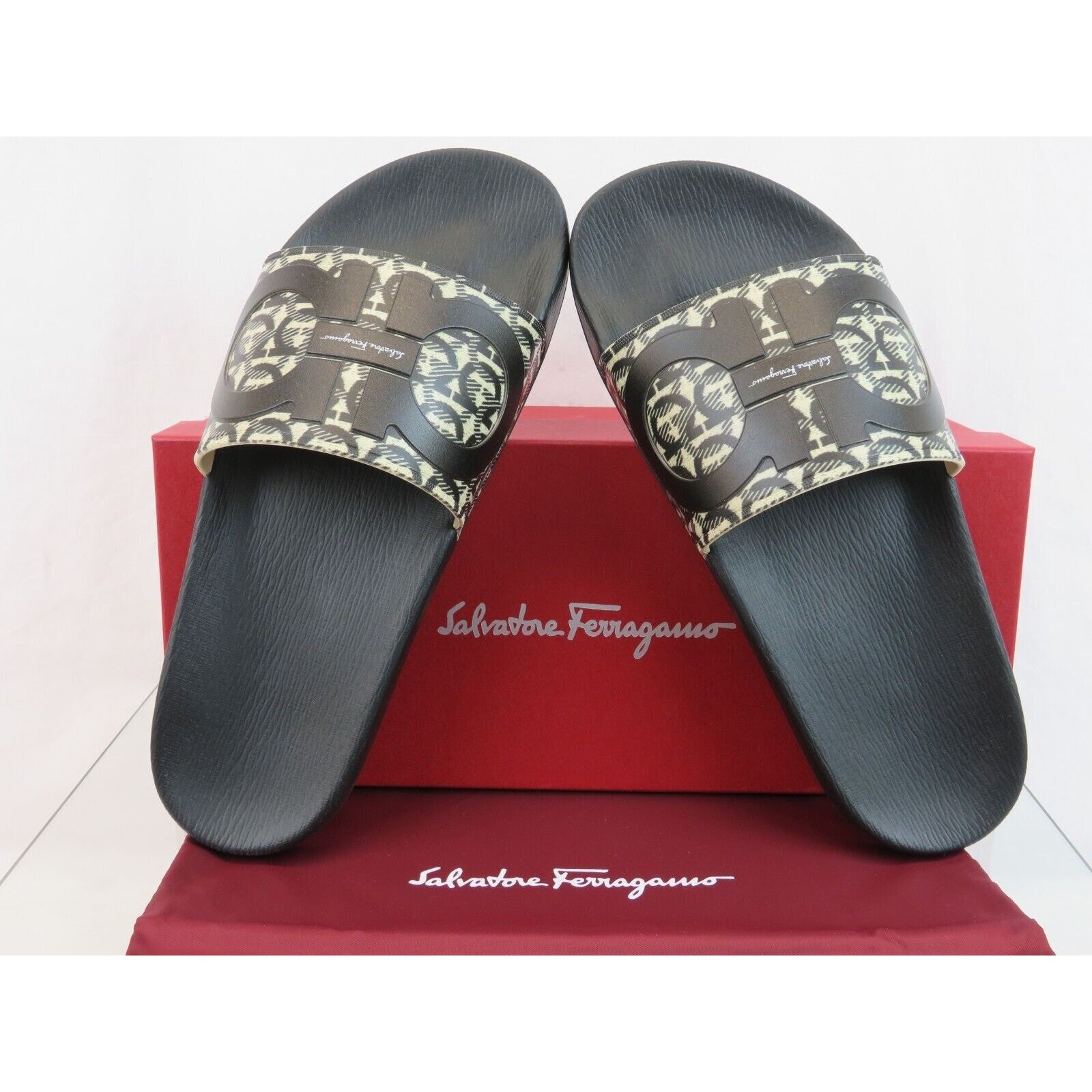 Salvatore Ferragamo FERRAGAMO GROOVE 6 BEIGE BLACK GANCINI LOGO SANDALS 10 Size US 10 / EU 43 - 5 Thumbnail