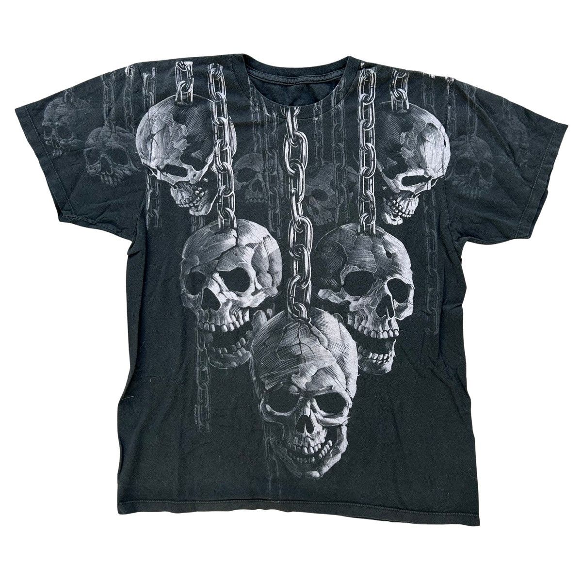 Vintage Y2K Liquid Blue Skulls Shirt Size Medium