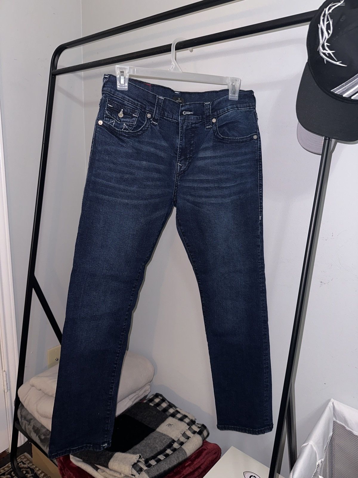 image of Dark Wash True Religion Jeans in Blue, Men's (Size 34)