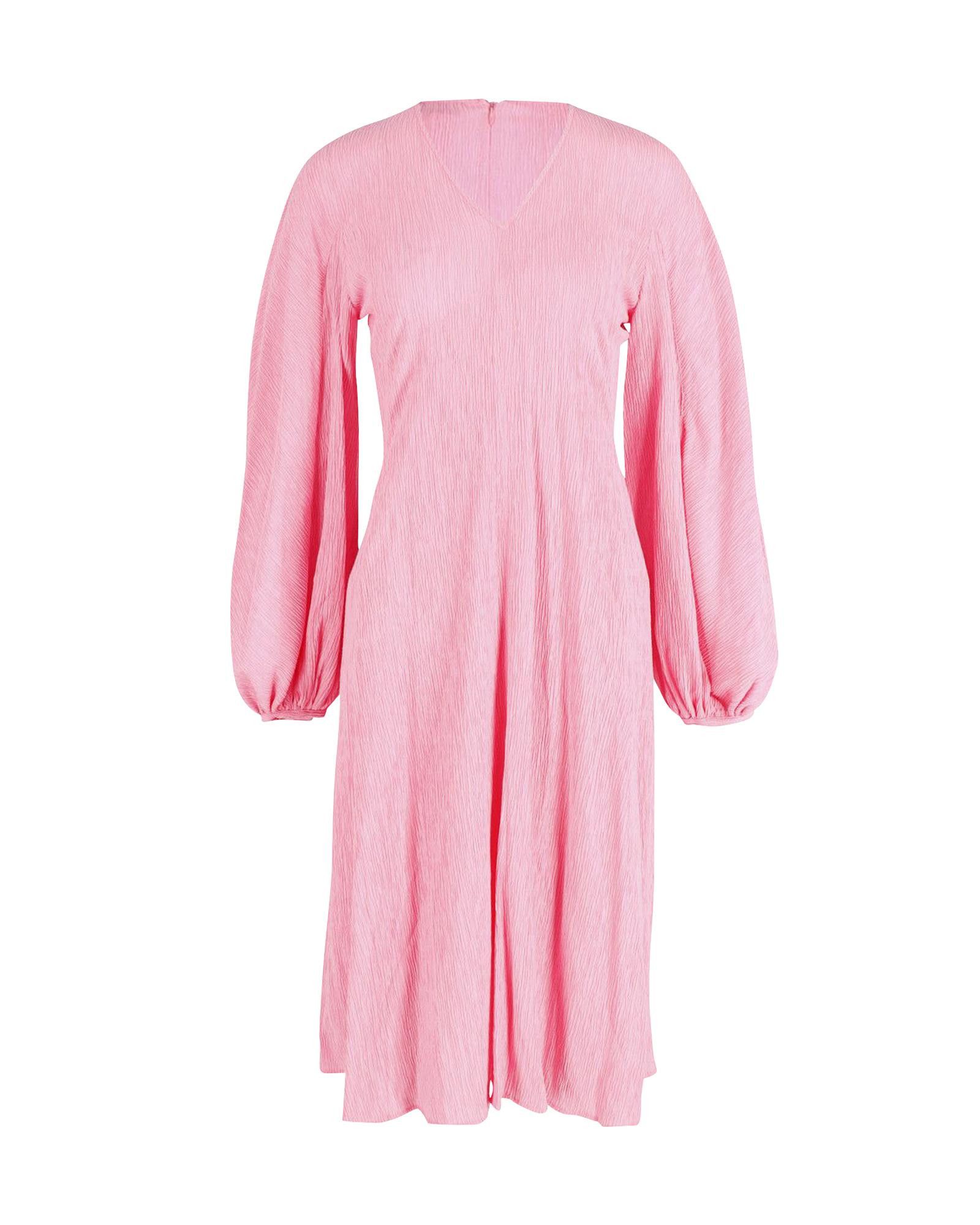 image of Stine Goya Puffed Long Sleeve Midi Dress In Pink Lyocell, Women's (Size Small)