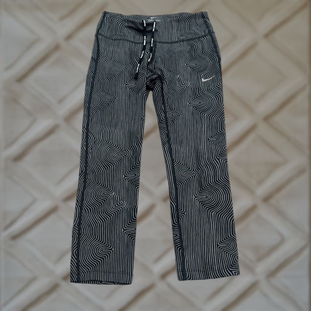 Nike Nike Dri-FIT Leggings Women's XS Black Geometric Contour Print Ankle Zip Activewear Compression Size 26" / US 2 / IT 38 - 1 Thumbnail