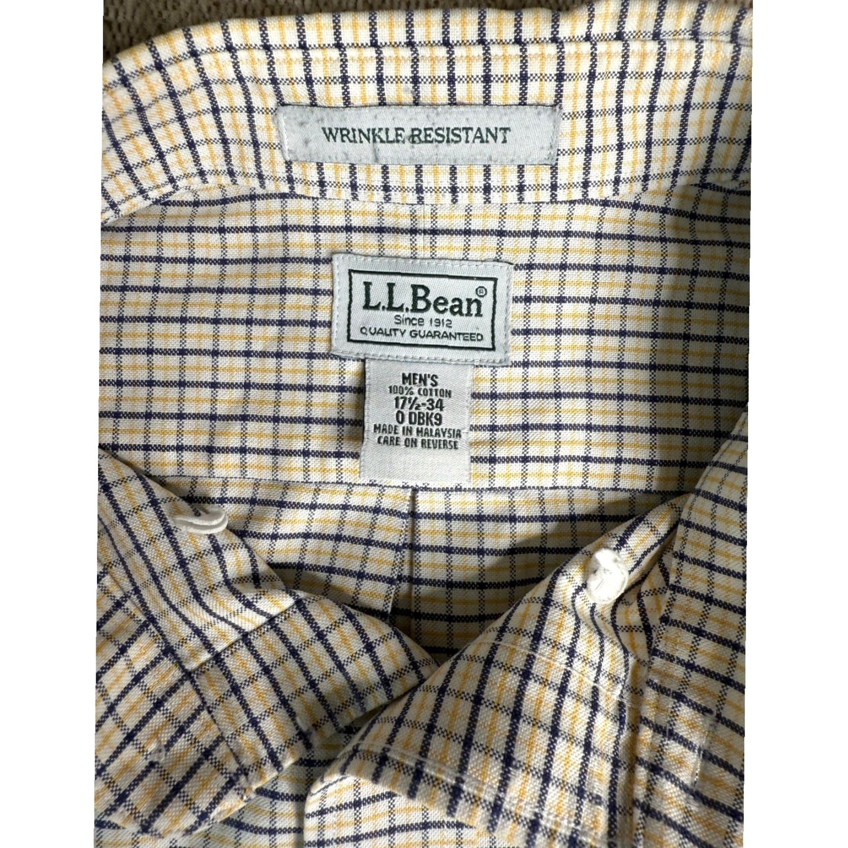 Vintage L.L.Bean Button-Down Shirt Plaid Long Sleeve Mens 17.5 Beige Wrinkle Resistant Pocket Classic Regular Size US XXL / EU 58 / 5 - 2 Thumbnail