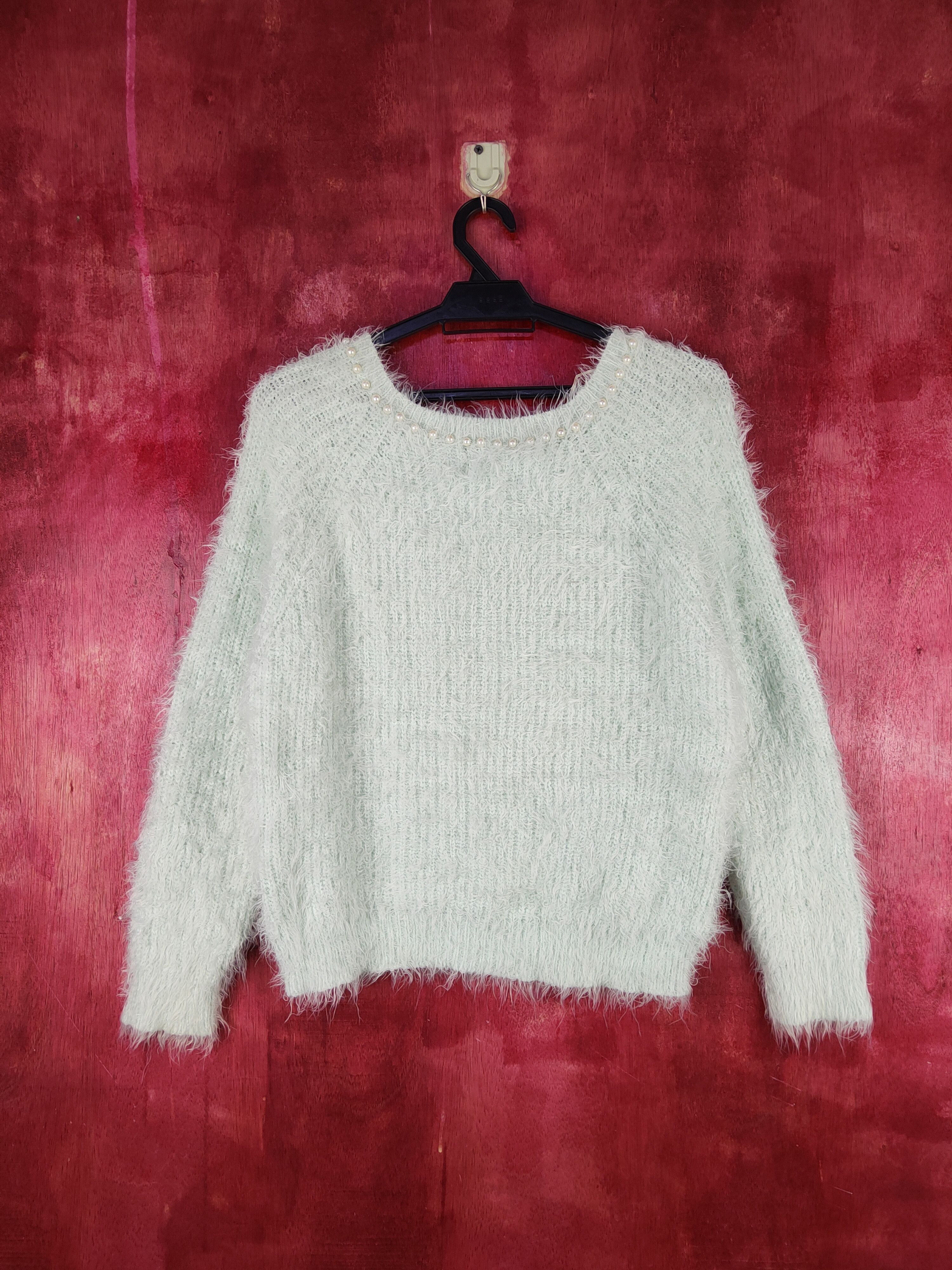 Homespun Knitwear Ingni Mint Green Shag Shaggy Fur Mohair Knitwear #S2056 Size S / US 4 / IT 40 - 7 Thumbnail