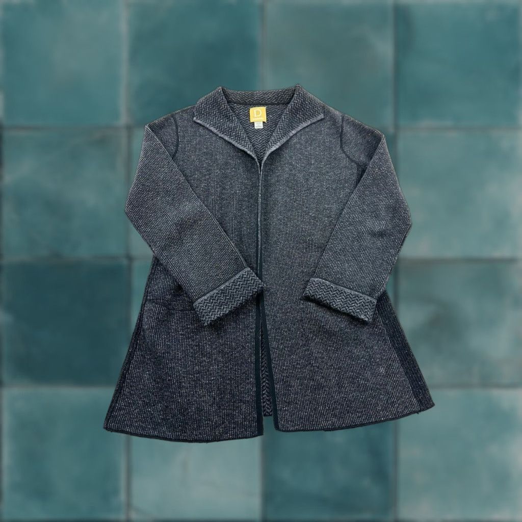 Vintage Damask Cardigan Sweater Women’s S Open Gray Herringbone Ribbed Classic Preppy Confident Casual Size S / US 4 / IT 40 - 1 Thumbnail