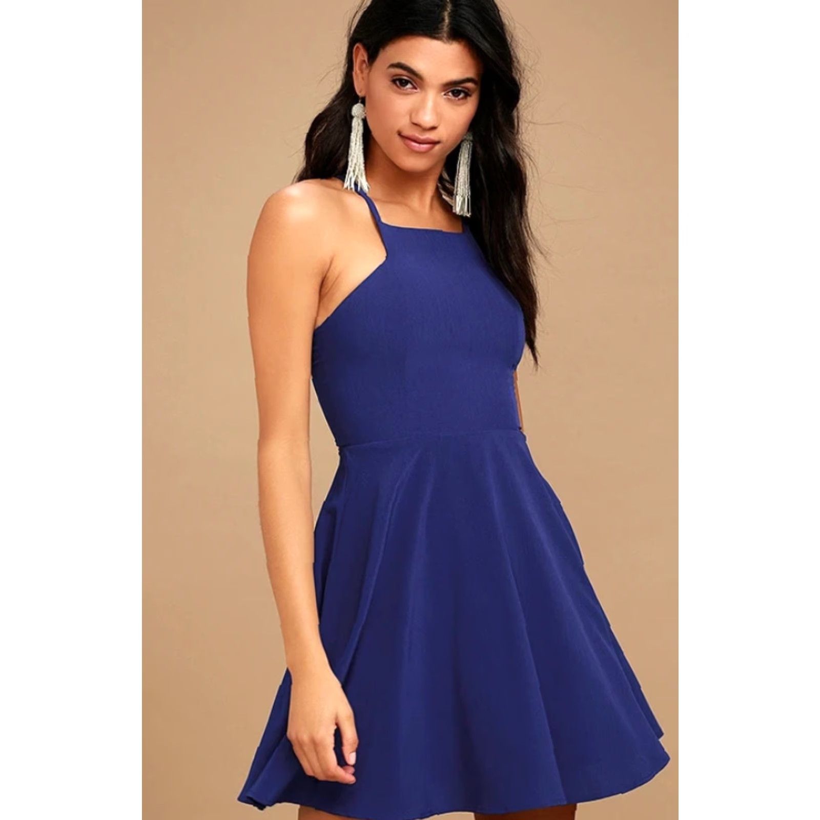 Lulus Lulus Dress Womens Sleeveless Halter A-Line Mini Skater Fit & Flare Royal Blue Size S / US 4 / IT 40 - 2 Thumbnail