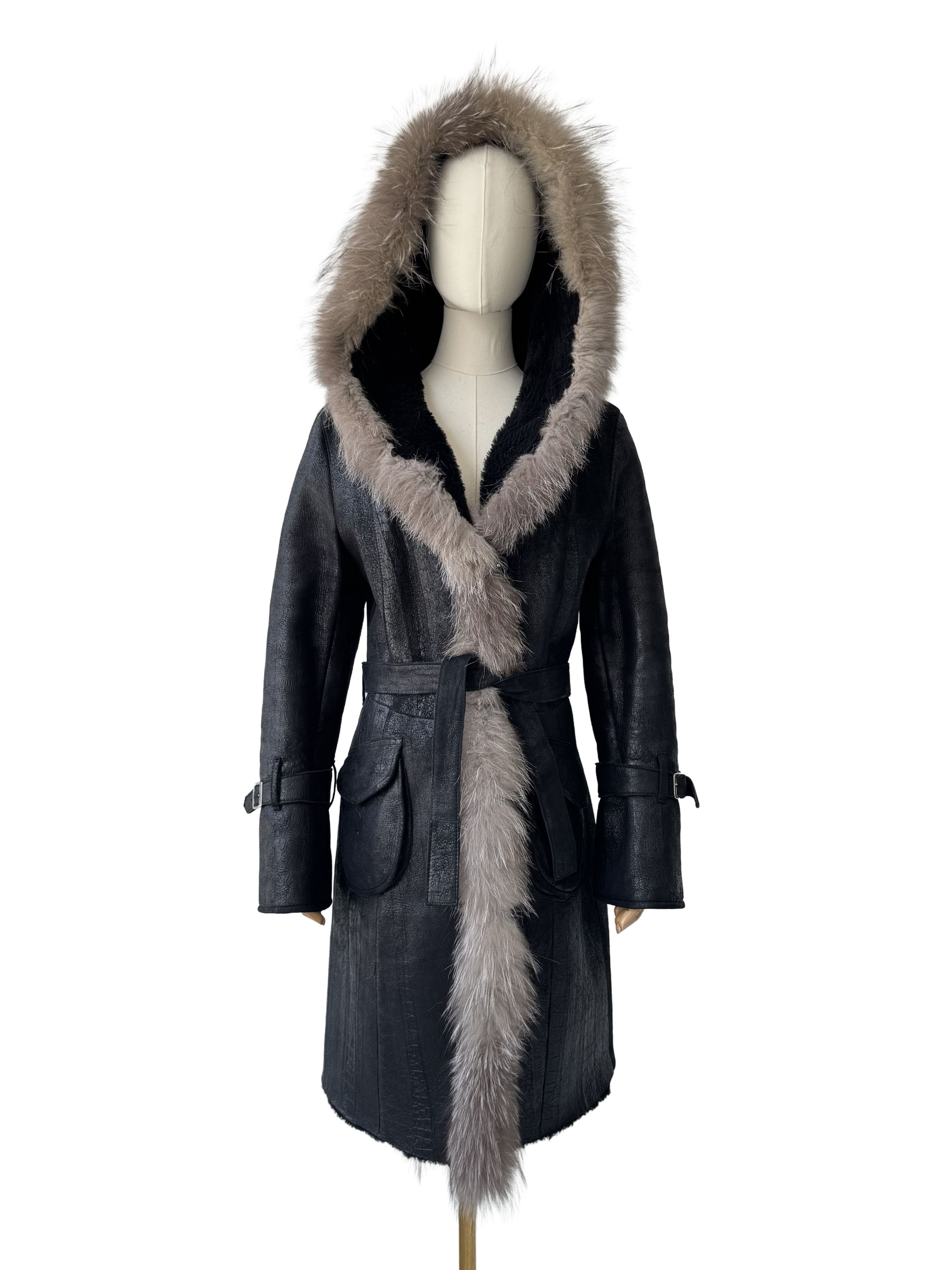 Vintage Vintage Real Sheepskin Hooded Coat With Real Fur Details Size S / US 4 / IT 40 - 3 Thumbnail