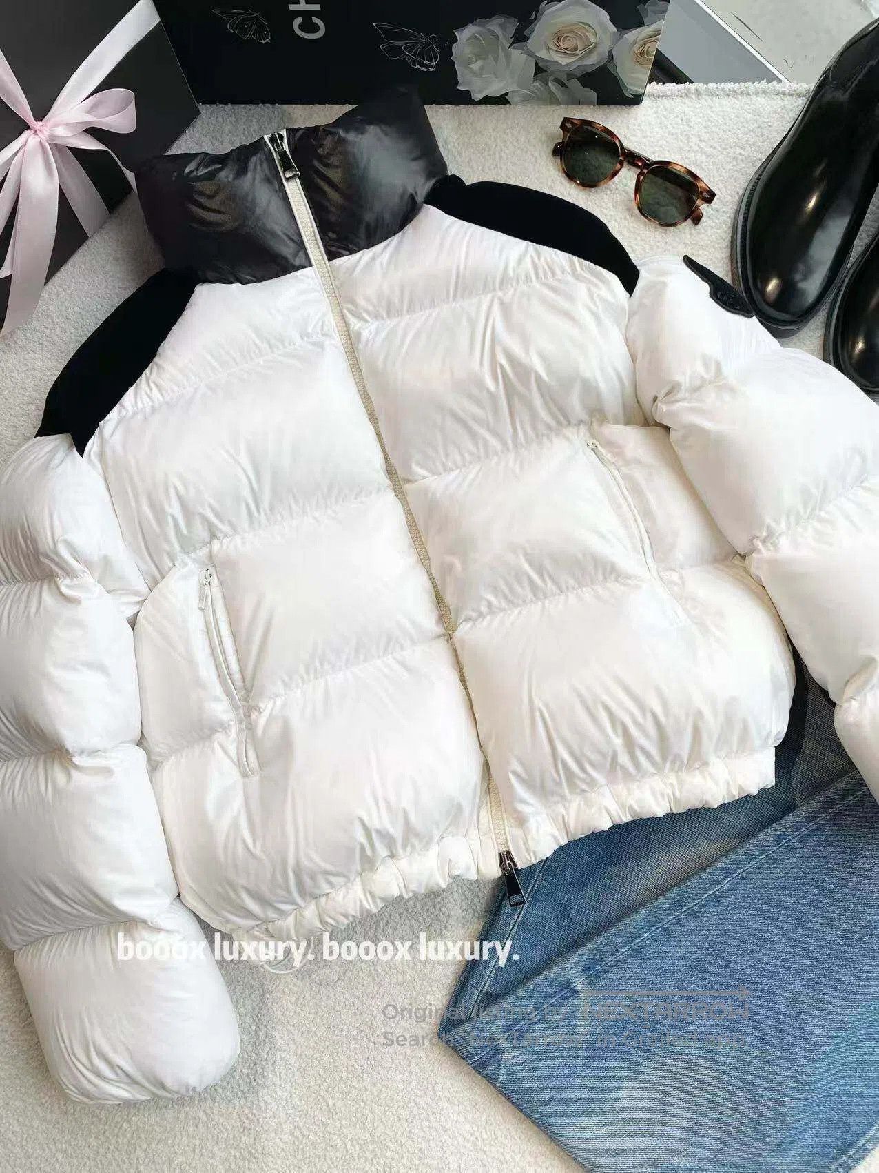 Moncler Moncler Size 0 Black letters on the back and white down jac Size XS / US 0-2 / IT 36-38 - 1 Thumbnail