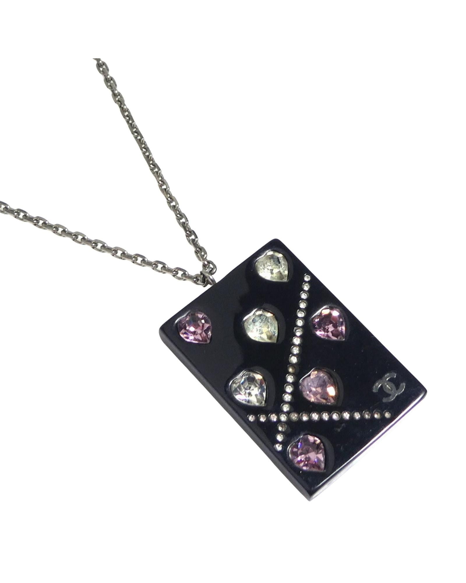image of Chanel Black Resin Fashion Necklace With Coco Mark Pendant, Women's