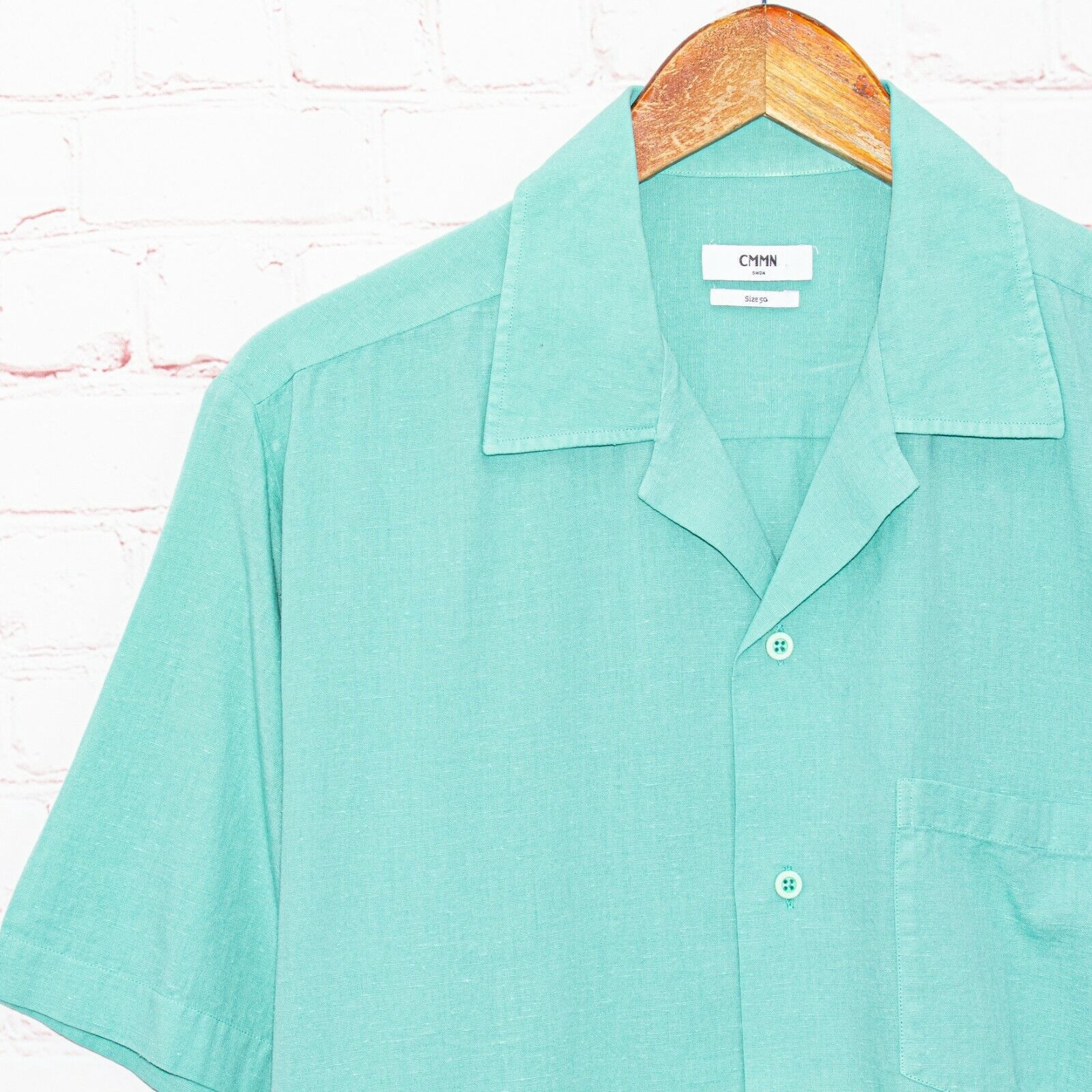 CMMN SWDN CMMN SWDN Men's Short Sleeve Button up Camp Shirt Turquoise Size US L / EU 52-54 / 3 - 5 Thumbnail