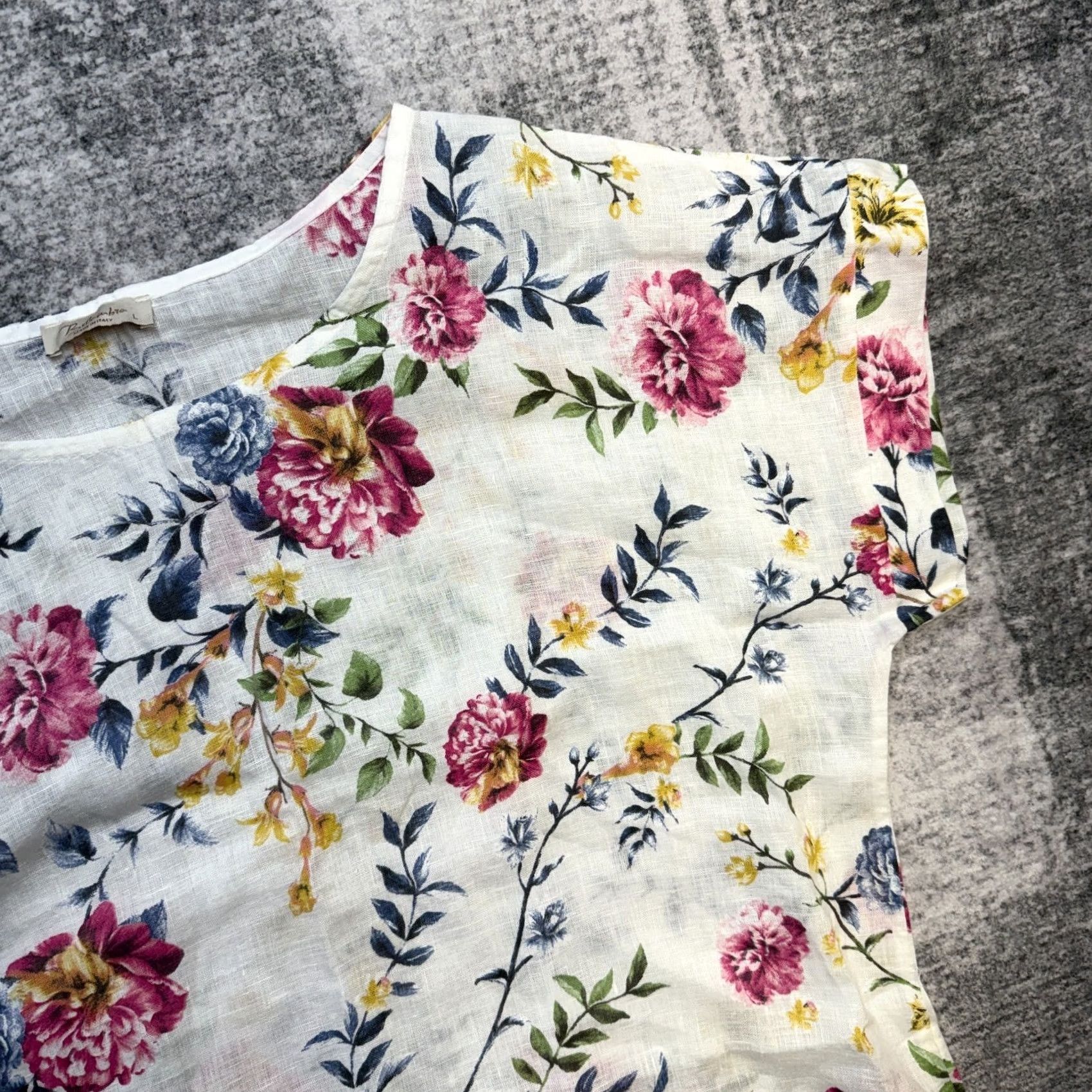 Bell Bella Umbra Linen Top Womens Large White Floral Shirt Boxy Boho Garden Party Blouse Shirt Bohemian Womens L White Floral Boho Garden Party Shirt Size L / US 10 / IT 46 - 4 Thumbnail