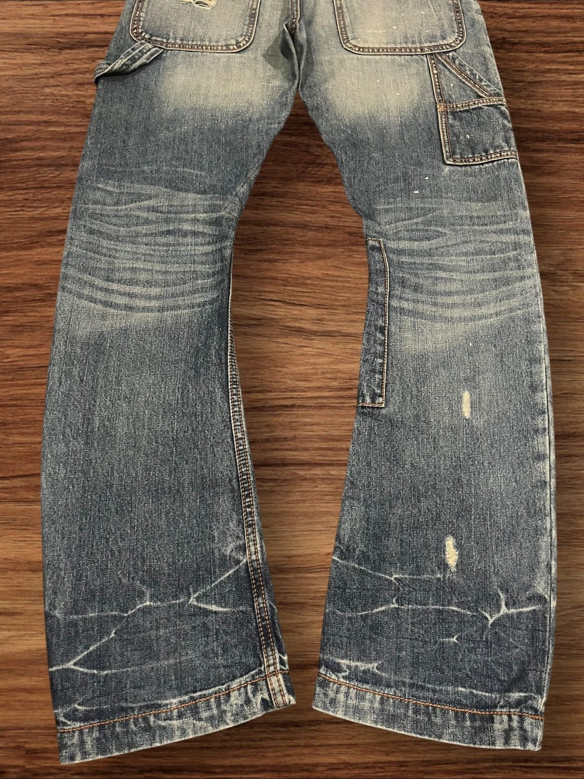 If Six Was Nine × Japanese Brand × Le Grande Bleu (L.G.B.) Burnout Social Sculpture Damaged Carpenter Cracked Leg Jeans Size US 30 / EU 46 - 10 Thumbnail