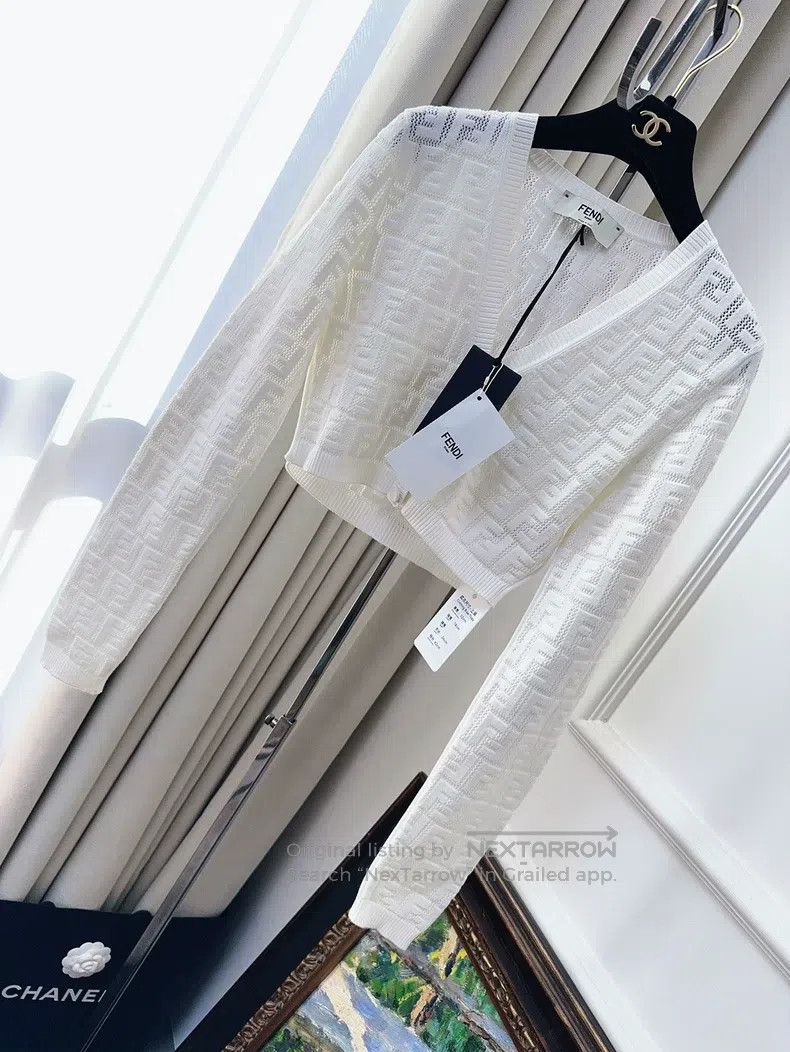 Fendi Fendi White FF Printed Cut-Out Short Open Cardigan Jacket Size XS / US 0-2 / IT 36-38 - 1 Thumbnail