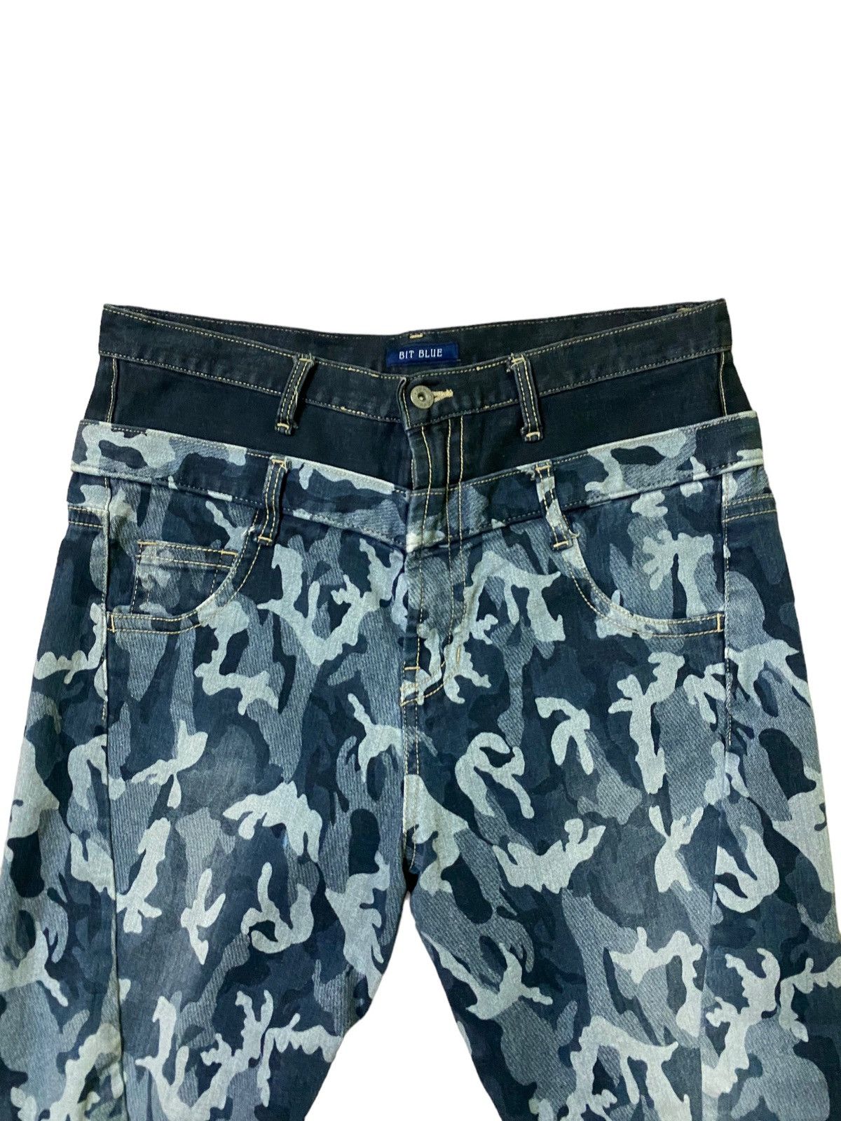 Japanese Brand Bit Blue Double Waist Camo style Baggy Denim Size US 32 / EU 48 - 3 Thumbnail