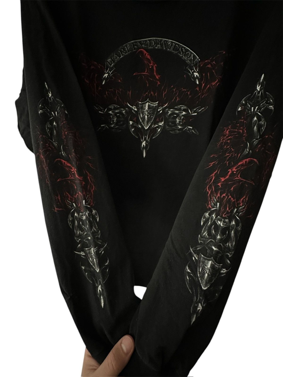 Harley Davidson Vintage Harley Davidson 00’ Gothic Flame Shield Longsleeve Size US L / EU 52-54 / 3 - 1 Thumbnail