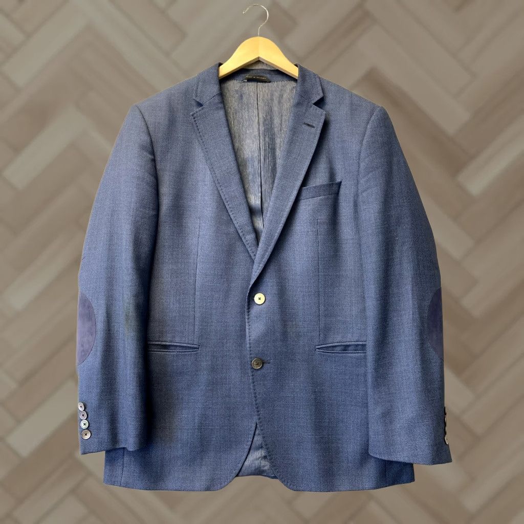 Hugo Boss HUGO BOSS Blazer Suit Jacket Mens 44R Blue Wool /0730 Adult Regular Slim 2-Button Single-Breasted Formal Travel Wedding Party/Cocktail Business Mens Size 44R - 1 Thumbnail
