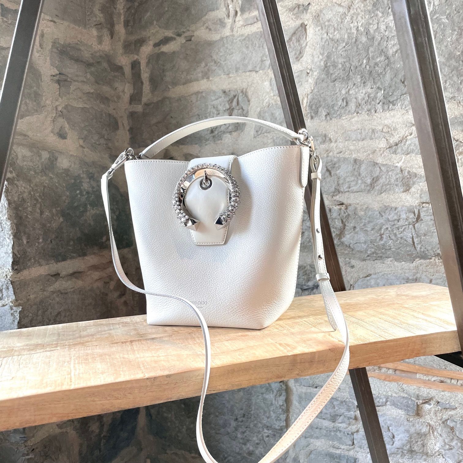 Jimmy Choo Jimmy Choo Ivory Leather Crystal Madeline Bucket Bag Size ONE SIZE - 1 Thumbnail