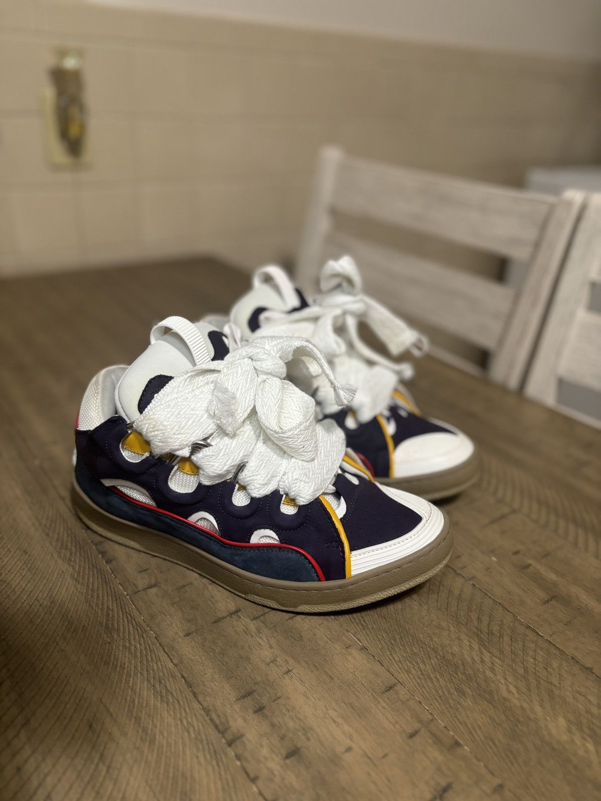 image of Lanvin Navy And White Curb Sneakers, Men's (Size 8)