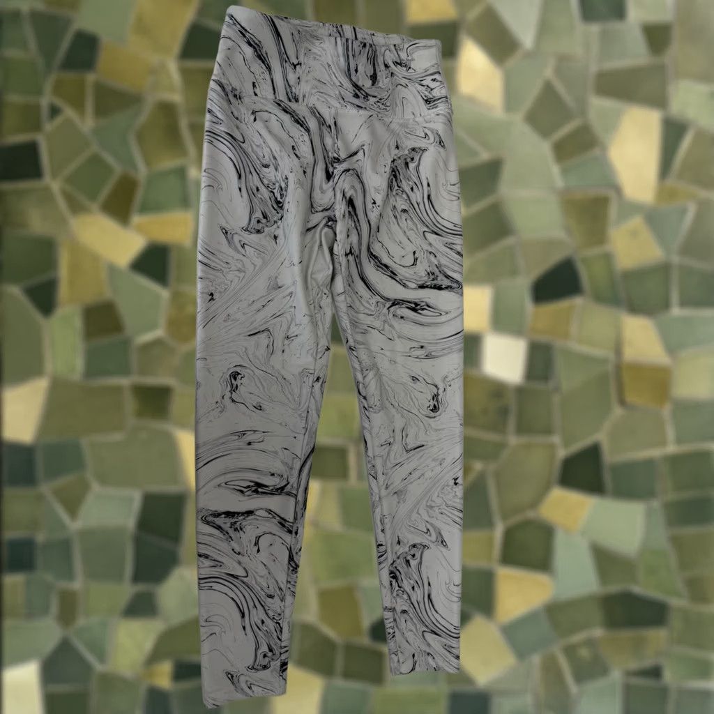Vintage Balance Collection Womens Leggings Size Large White Black Swirly Dyed Pull On Leggings Size 36" / US 14 / IT 50 - 1 Thumbnail
